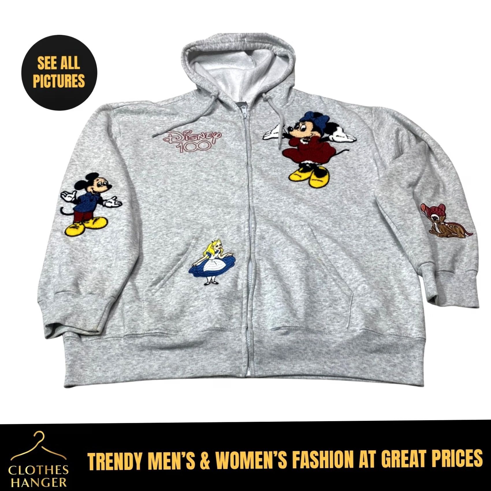 Disney Disney 100 Women’s Hoodie Large Gray Full Zip Mickey Minnie Bambi Shirt Womens Size L / US 10 / IT 46 - 2 Thumbnail