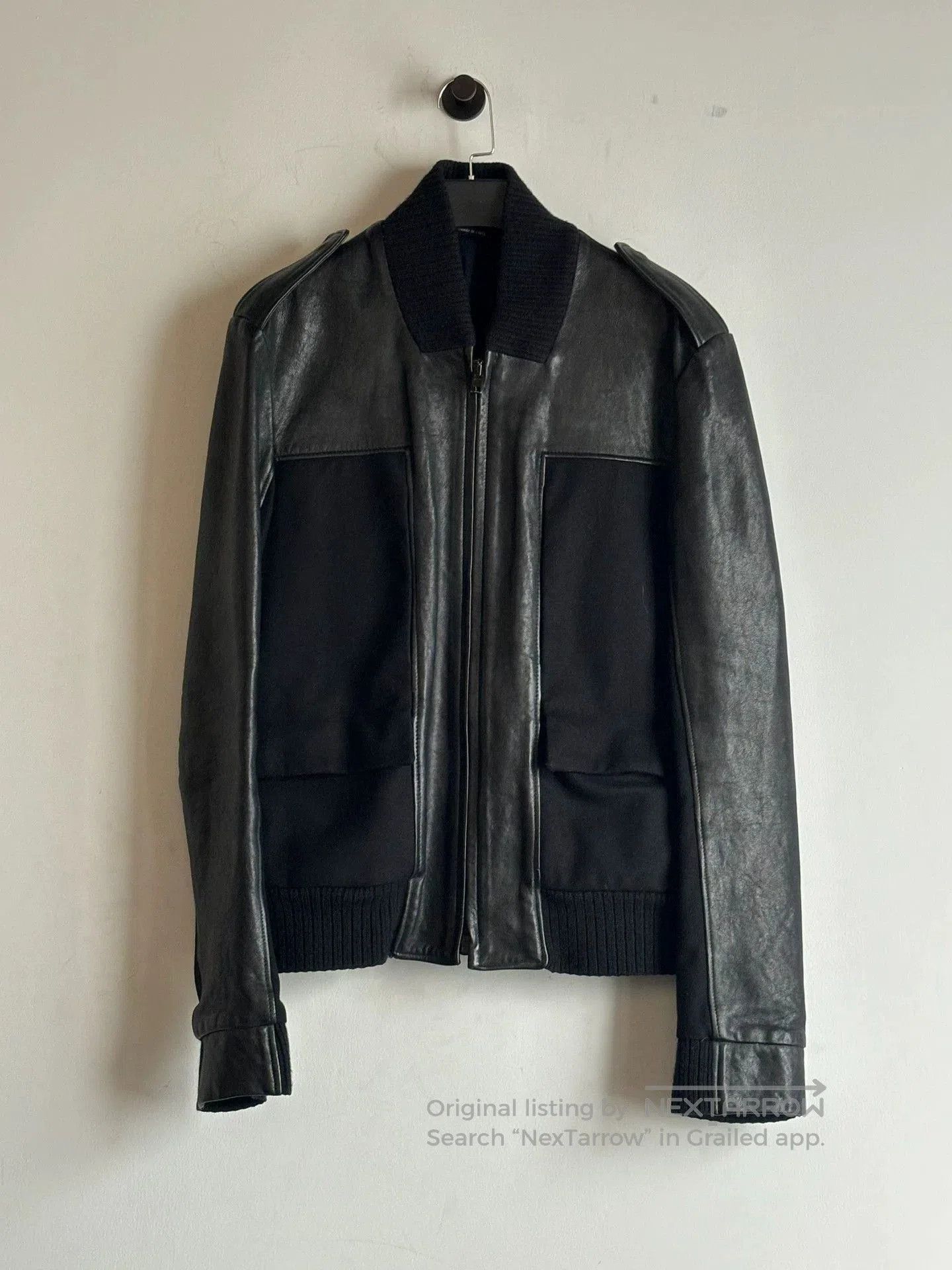 Maison Margiela Black Leather er Jacket with Ribbed Trim . Size US M / EU 48-50 / 2 - 1 Thumbnail