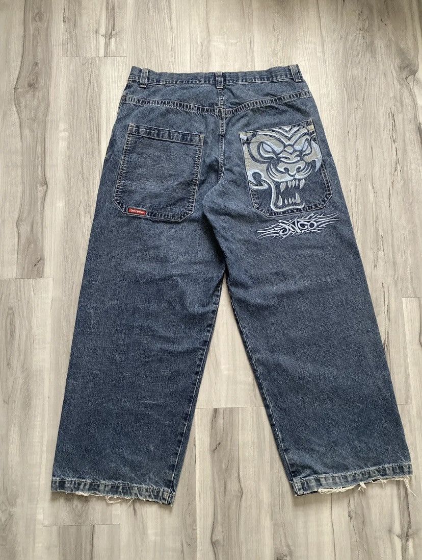Jean JNCO Grail Tiger Vintage Taille 38x30 - Denim Baggy Tribal Années 90, Très Bon état