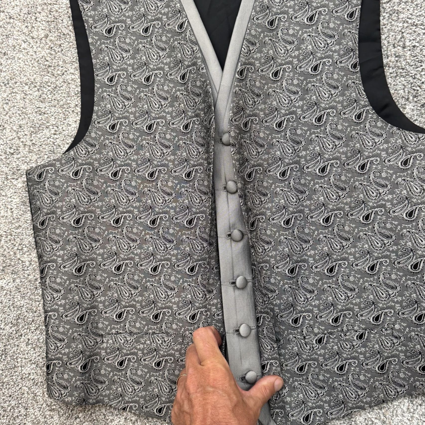 Vintage VINTAGE After Six Vest Mens Medium Gray Paisley Button Up Dress Waistcoat Formal Tuxedo Size US M / EU 48-50 / 2 - 4 Thumbnail