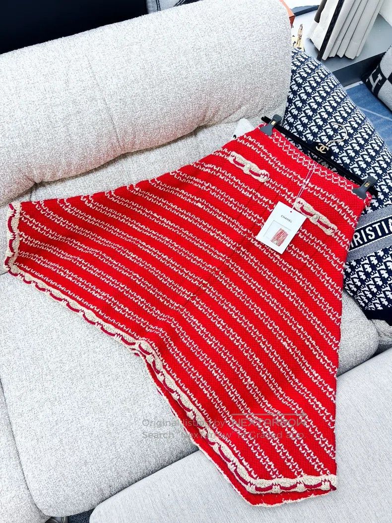 Chanel Chanel Striped irregular hem knitted half-length skirt Size 24" / US 00 / IT 34 - 5 Thumbnail