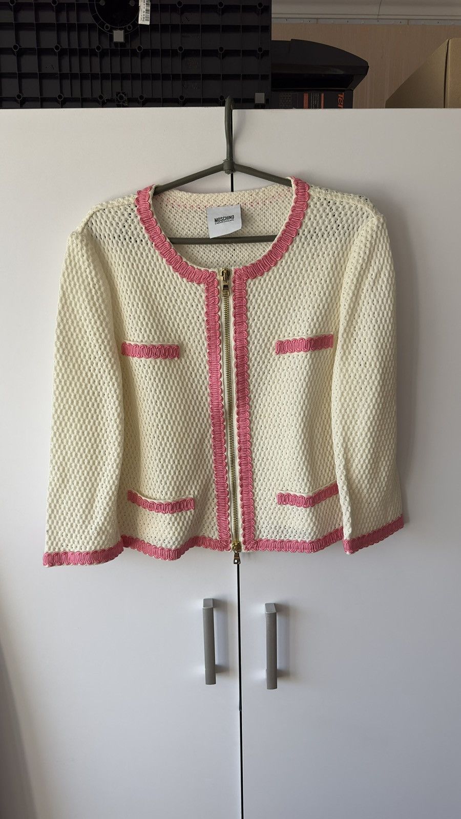 Moschino Vintage Moschino Crochet Mesh Cardigan Pink Braid Trim Size XL / US 12-14 / IT 48-50 - 3 Thumbnail
