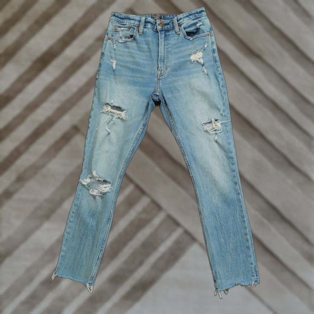 Abercrombie & Fitch Abercrombie & Fitch Jeans Womens 27 High Rise Slim Distressed Crop Blue Cotton Blend Denim Pockets Stretch 4R Regular Skinny Size 27" / US 4 / IT 40 - 1 Thumbnail