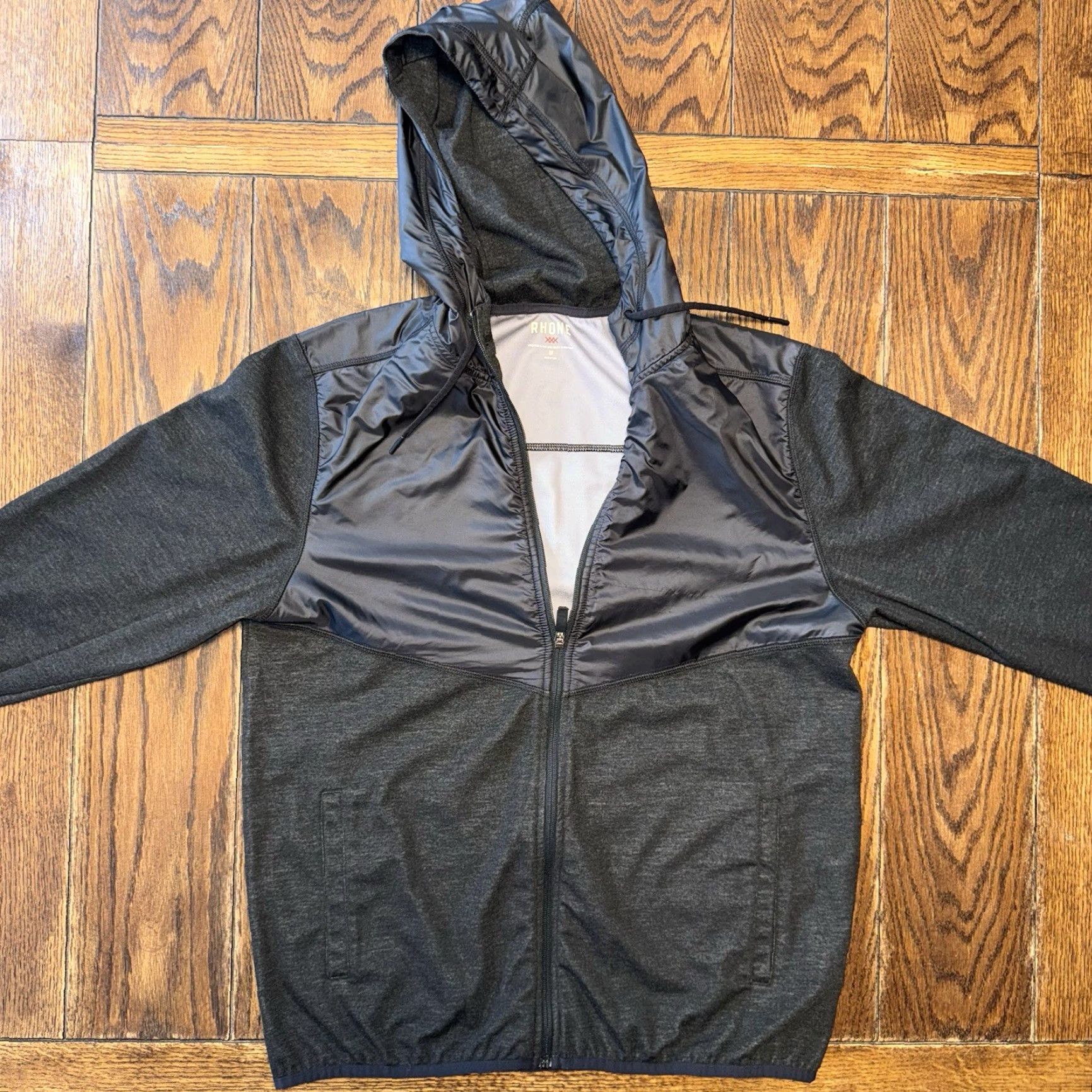 Rhone Rhone Jacket Mens Medium Charcoal Black Hooded Wind Rain Hybrid Tech Full Zip Size US M / EU 48-50 / 2 - 2 Thumbnail