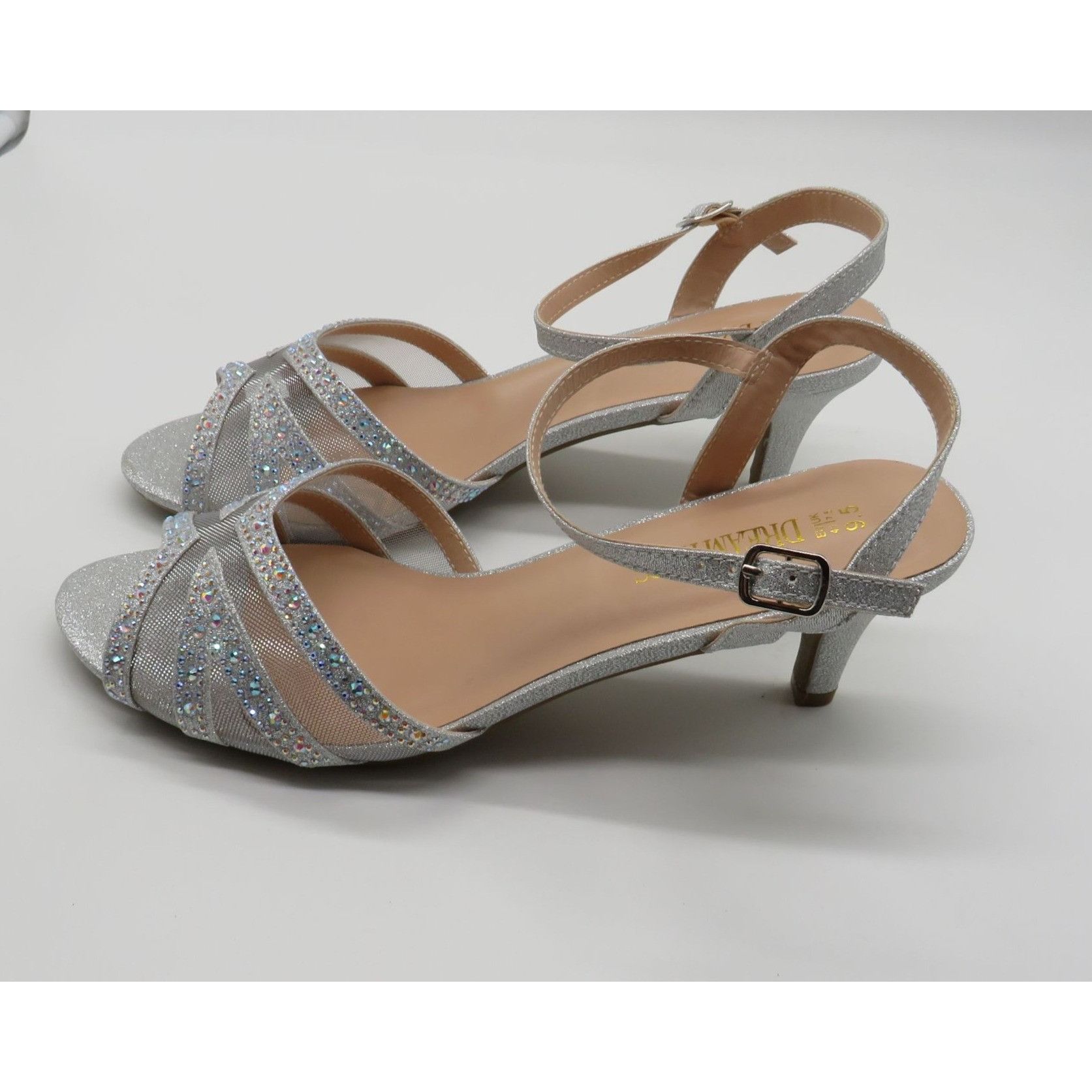 Other Dream Pairs Silver Rhinestone Mesh Strappy Kitten Heel Sanda Size US 9.5 / IT 39.5 - 6 Thumbnail