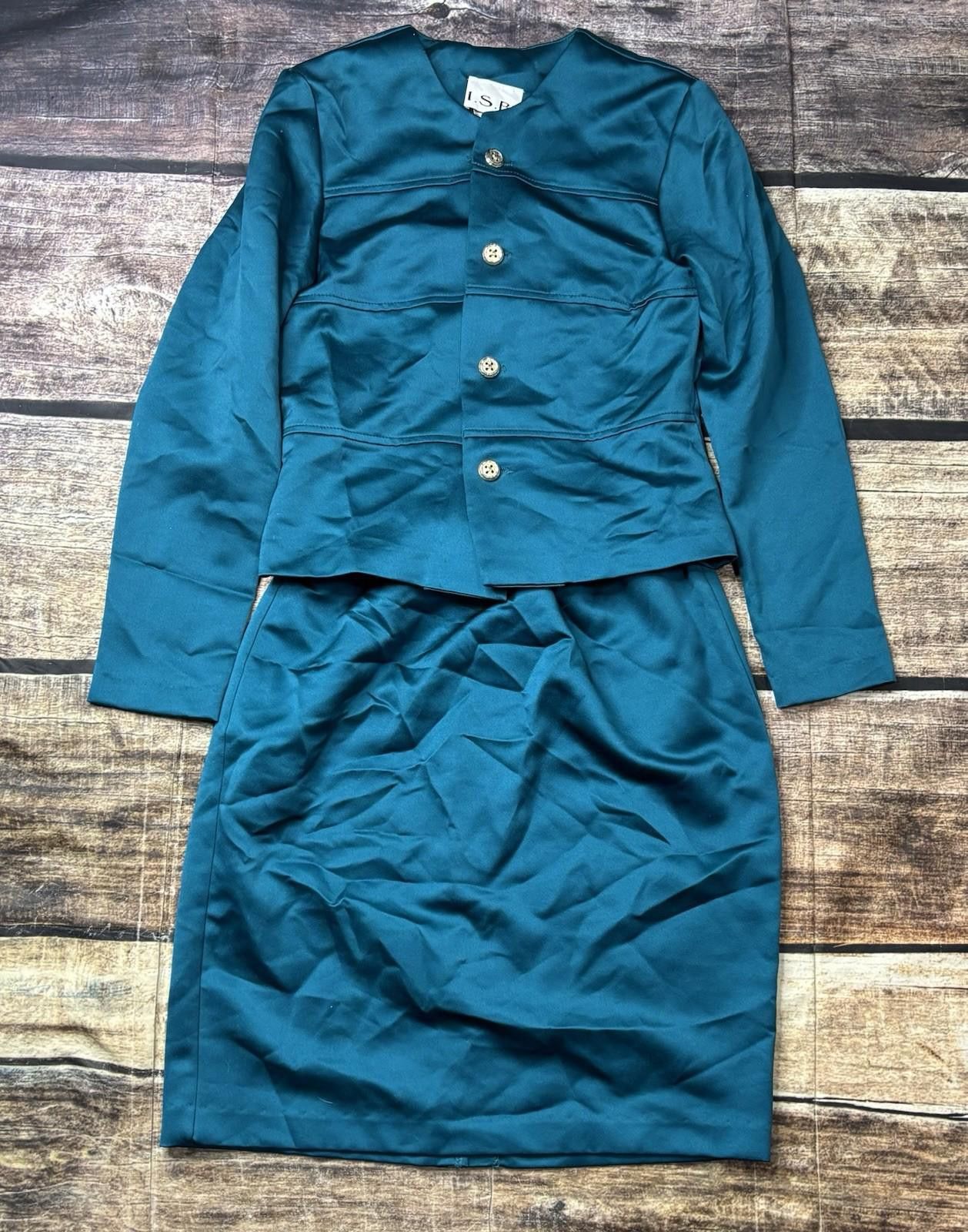Le Grande Bleu (L.G.B.) VTG ISB Suit Set Womens Size 8 Jacket Skirt Satin Blue 80s Size M / US 6-8 / IT 42-44 - 1 Thumbnail