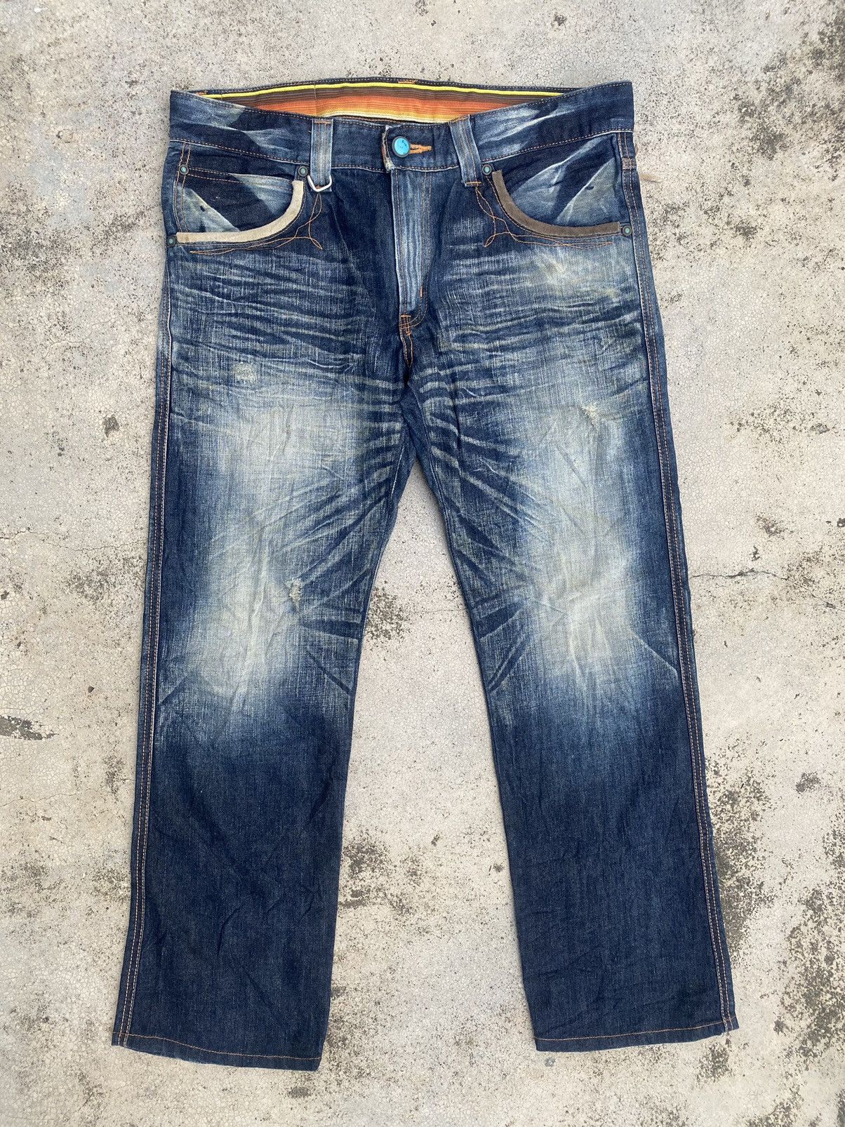 Edwin × Japanese Brand × Vintage Vintage y2k Edwin Blue Trip Faded Claw Mark Denim Jeans Size US 36 / EU 52 - 1 Thumbnail