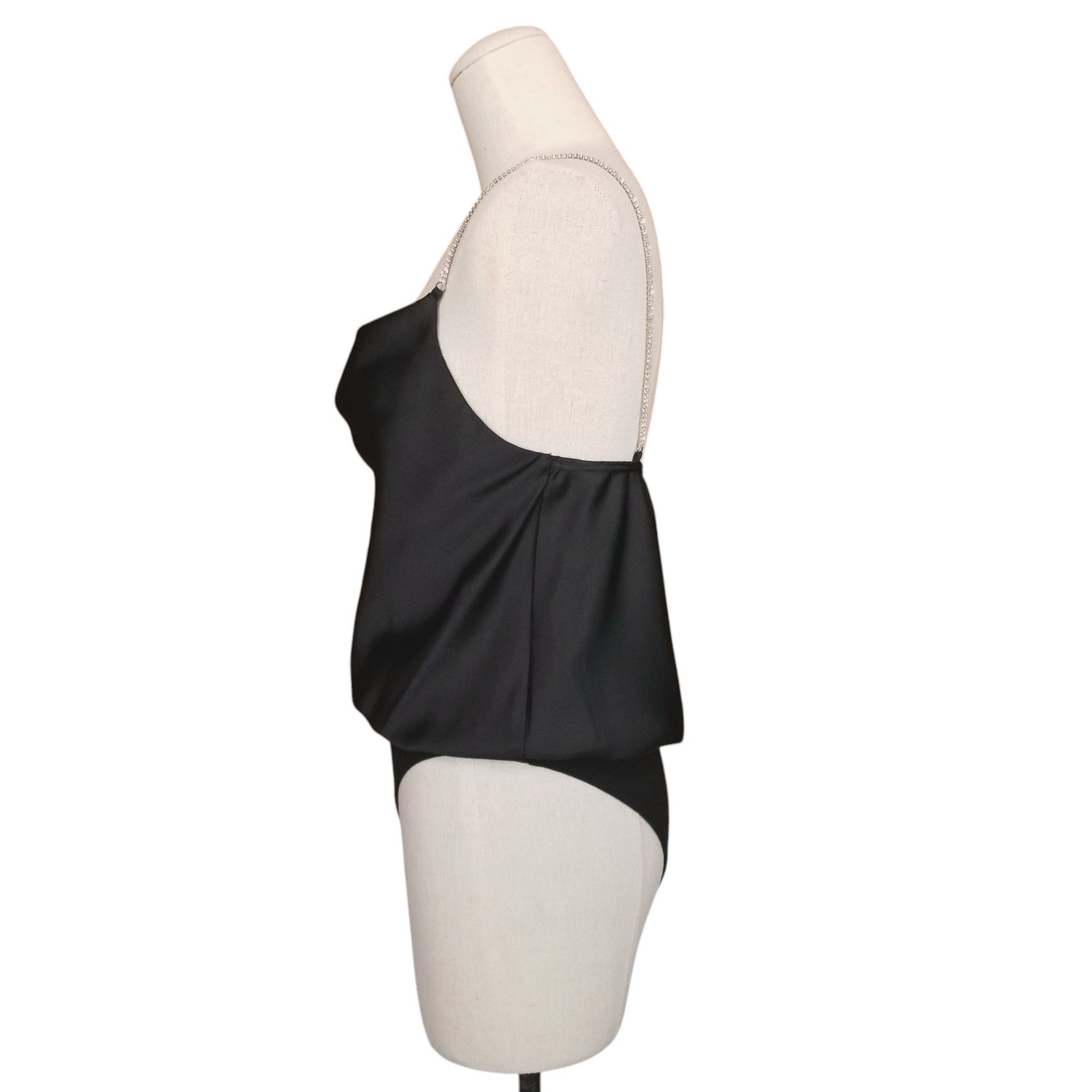 Lulus Glamorous Forever Black Rhinestone Strap Cowl Neck Bodysuit Size S / US 4 / IT 40 - 4 Thumbnail