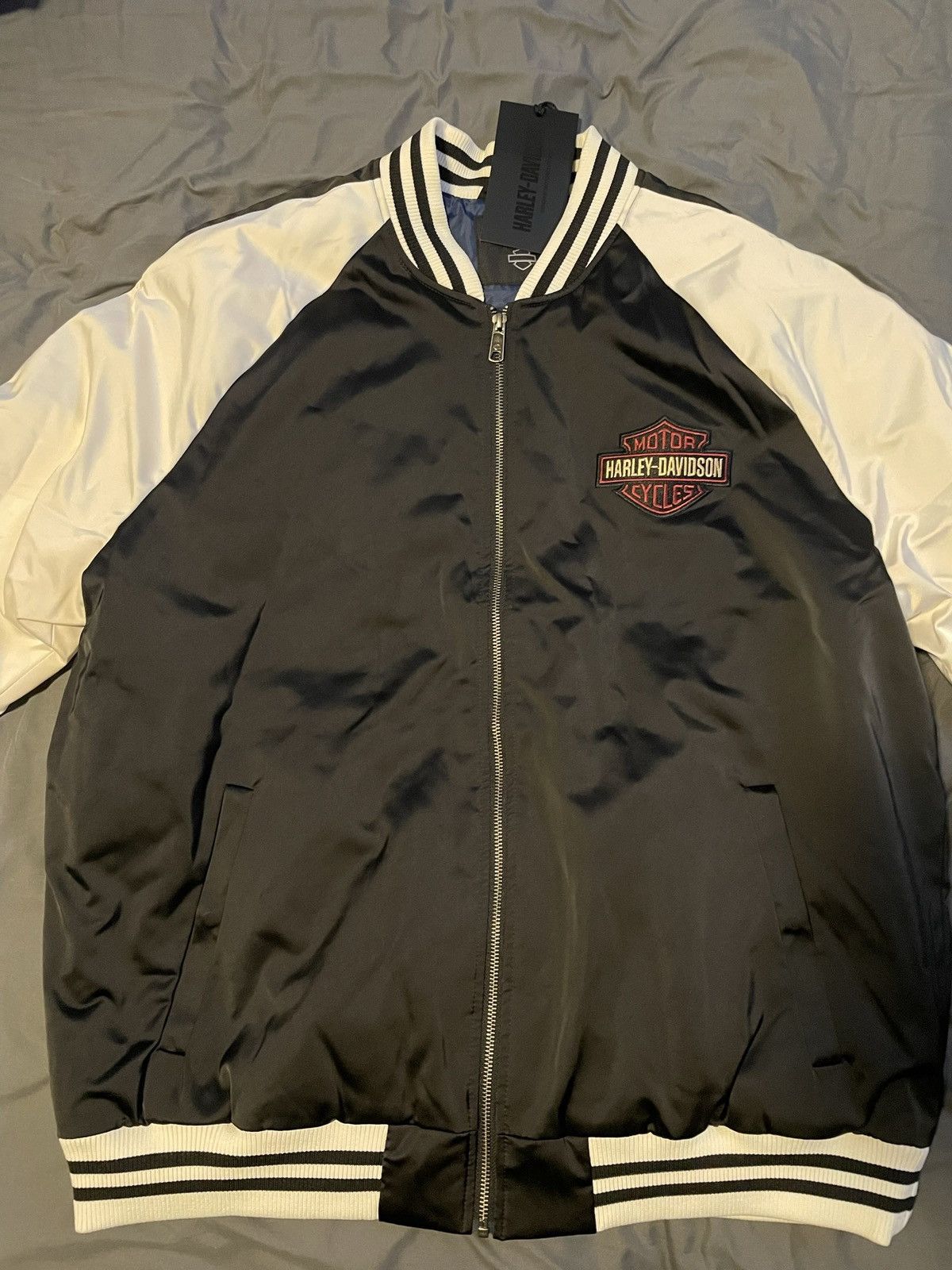 Harley Davidson Satin Black and White Harley Davidson Bomber Size US XL / EU 56 / 4 - 1 Thumbnail