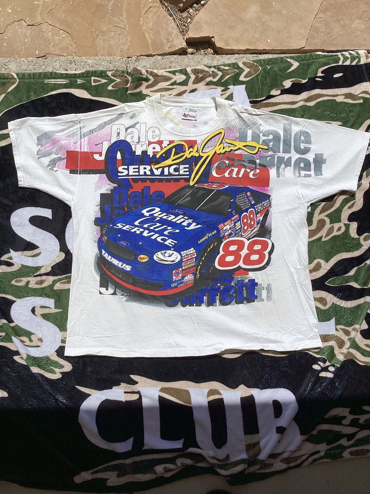 VTG 90s Dale Jarrett #88 quality care service AOP NASCAR Tee