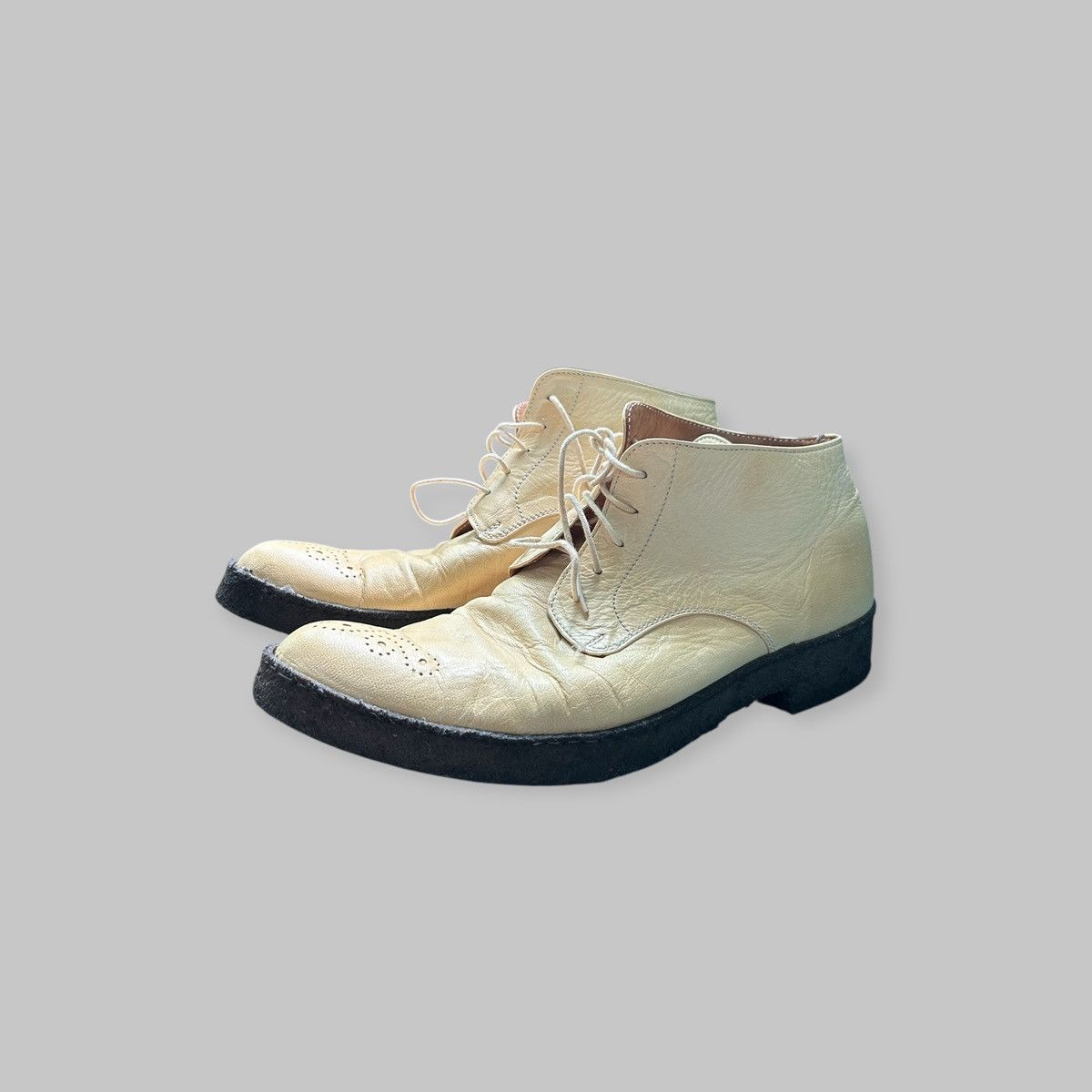 Maison MIHARA YASUHIRO White/Yellow Leather Desert Ankle Wingtip Rockabilly Boots Size US 8 / EU 41 - 18 Thumbnail