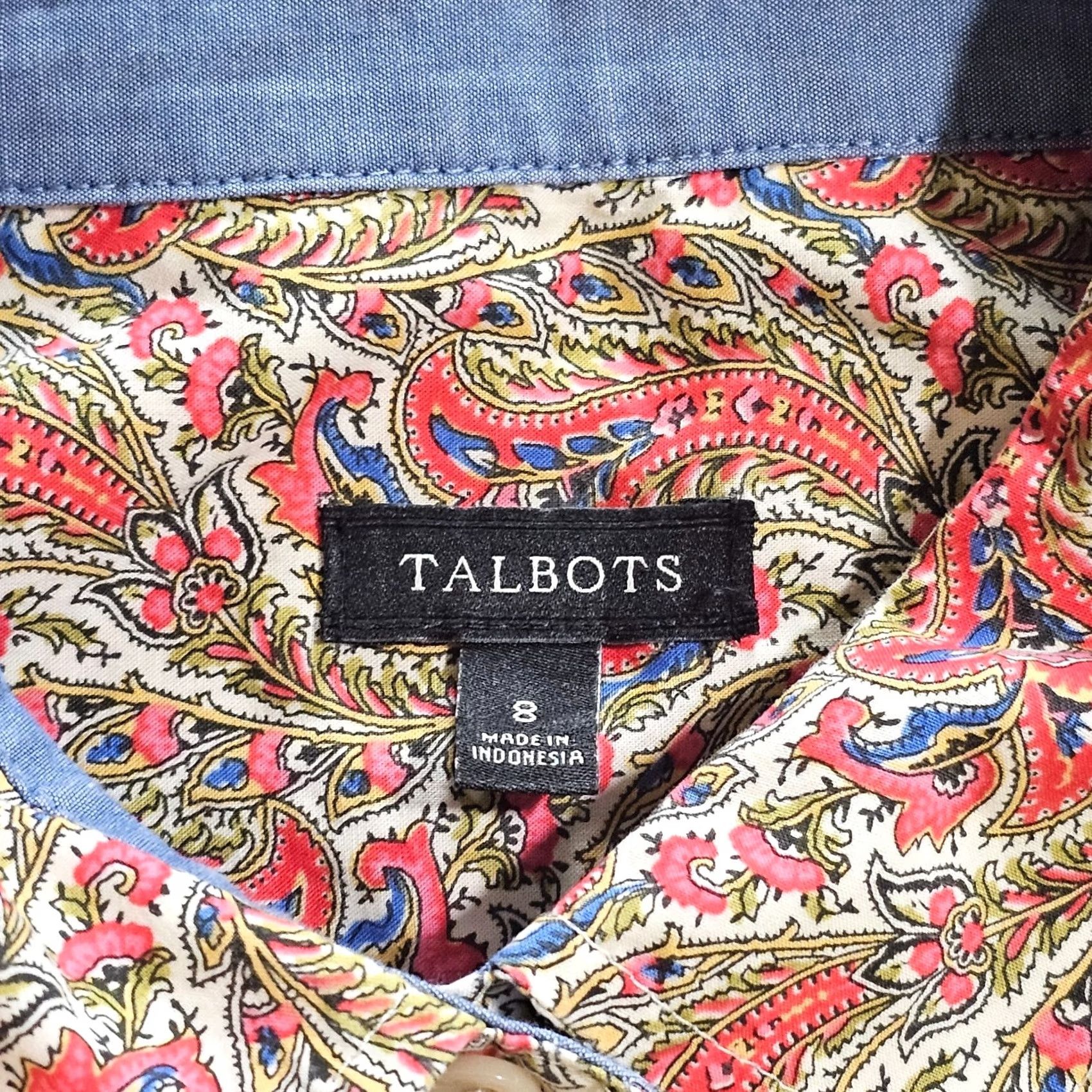Talbots Talbots Top Shirt Women 8 Red Paisley Button Long Sleeve Classic Career Shirt Size M / US 6-8 / IT 42-44 - 3 Thumbnail