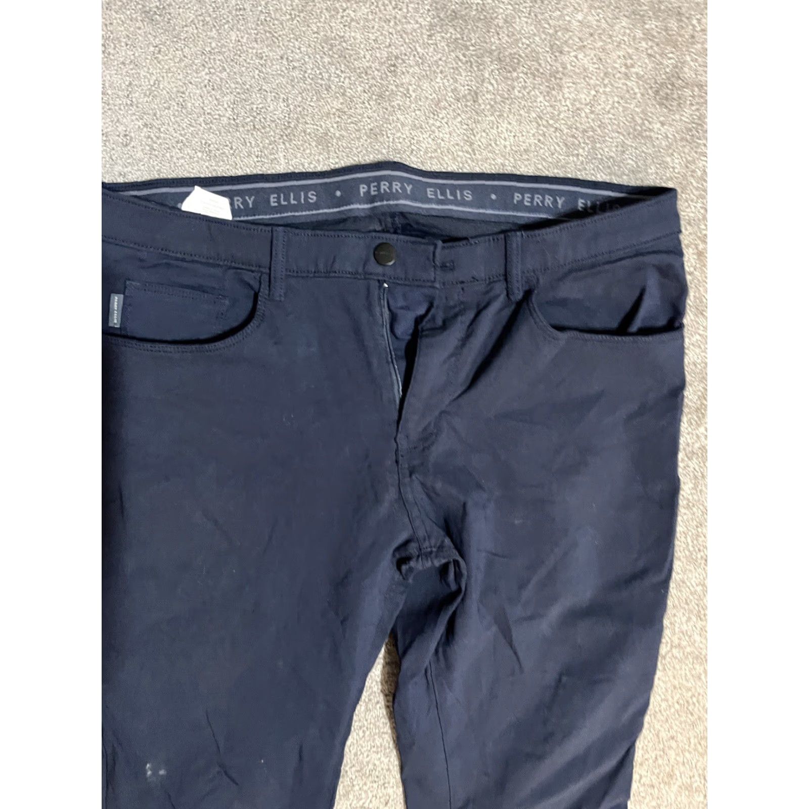 Perry Ellis Perry Ellis Slim Fit Flat Front Pants Men's 34x29 Navy Blue Viscose Nylon Elastane Stretch Khakis Flat Front Casual Size US 34 / EU 50 - 2 Thumbnail