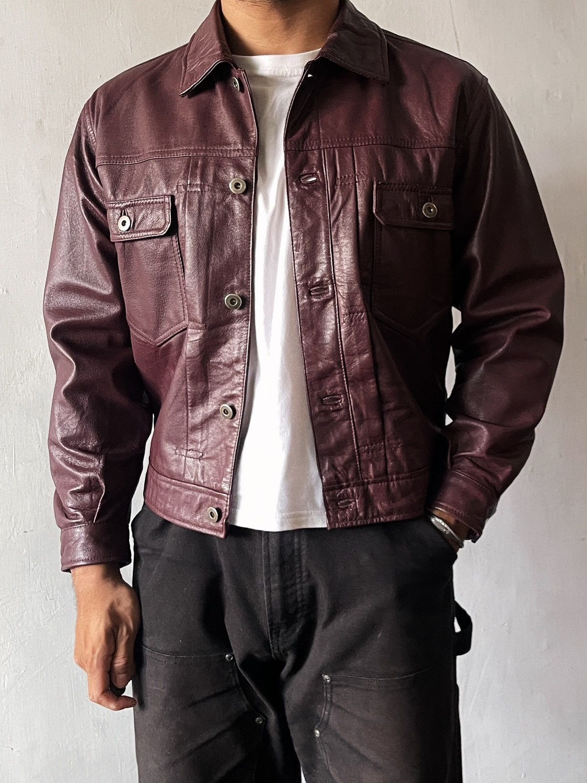 Japanese Brand 1990’s Burgundy Type II Leather Jacket Size US M / EU 48-50 / 2 - 1 Thumbnail