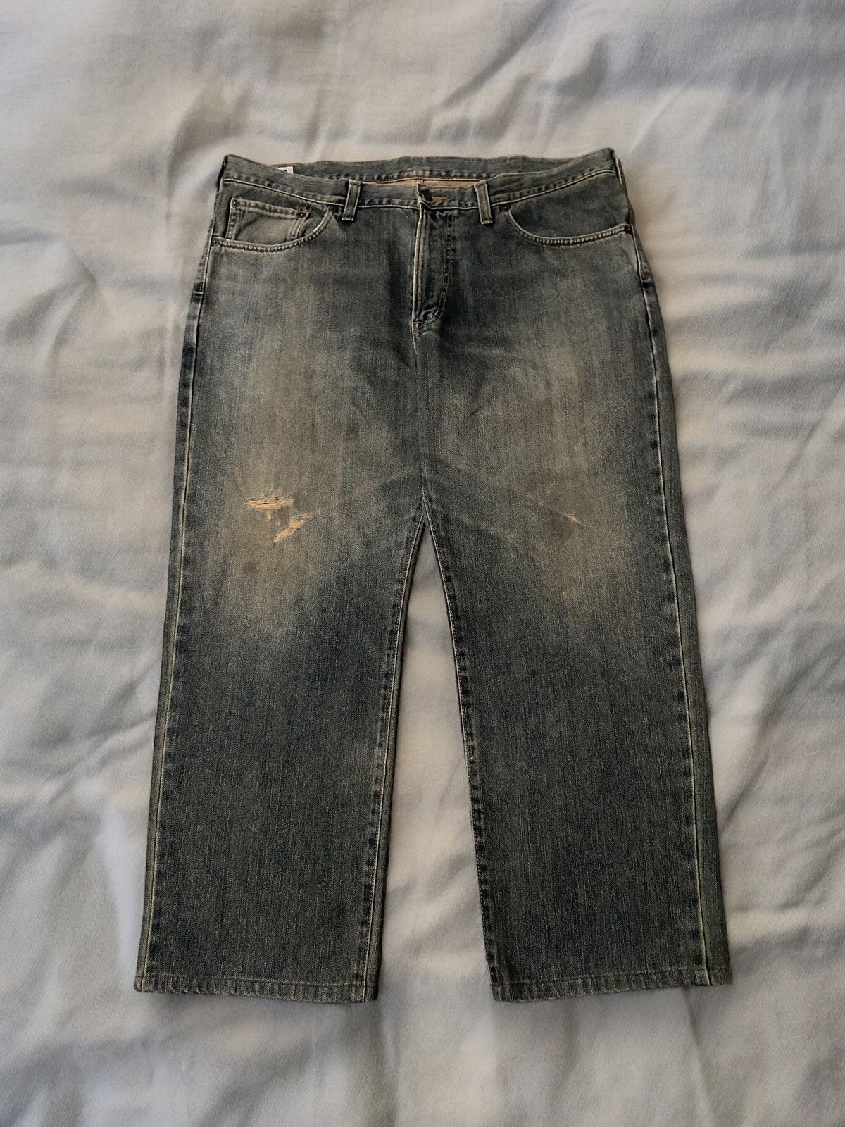 image of Japan Edwin Mud Wash Ripped Jeans Denim in Black, Men's (Size 44)
