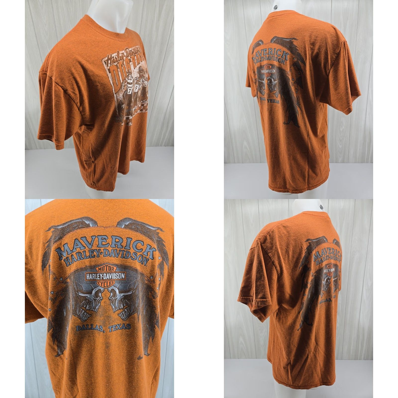 Harley Davidson Maverick Harley-Davidson Orange T-Shirt Dallas Texas Men's XL DBL Sided Graphic Shirt Size US XL / EU 56 / 4 - 8 Thumbnail