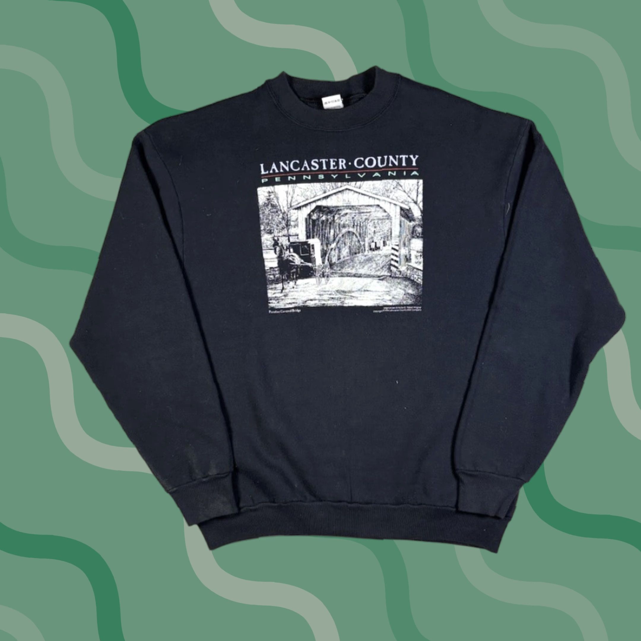 Fruit Of The Loom VINTAGE Lancaster Country Art Sweatshirt Black XL Mens Size US XL / EU 56 / 4 - 1 Thumbnail