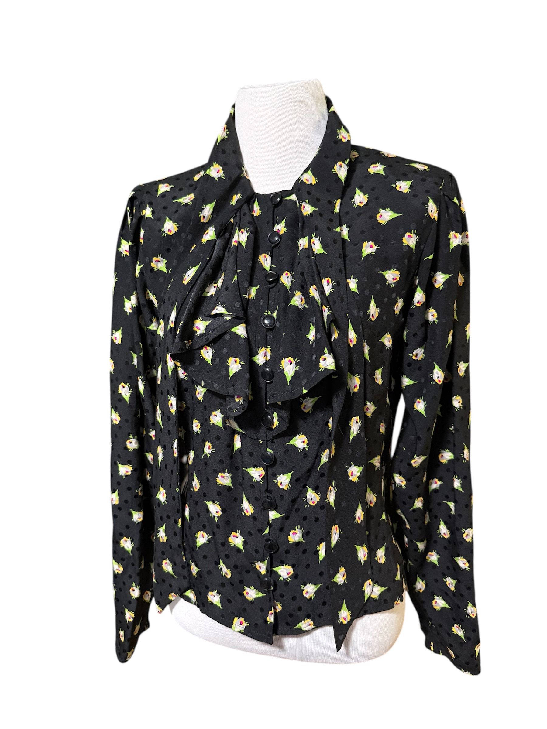 Emanuel Ungaro ntage Ungaro Black Floral silk blouse, sz 6 Size S / US 4 / IT 40 - 4 Thumbnail