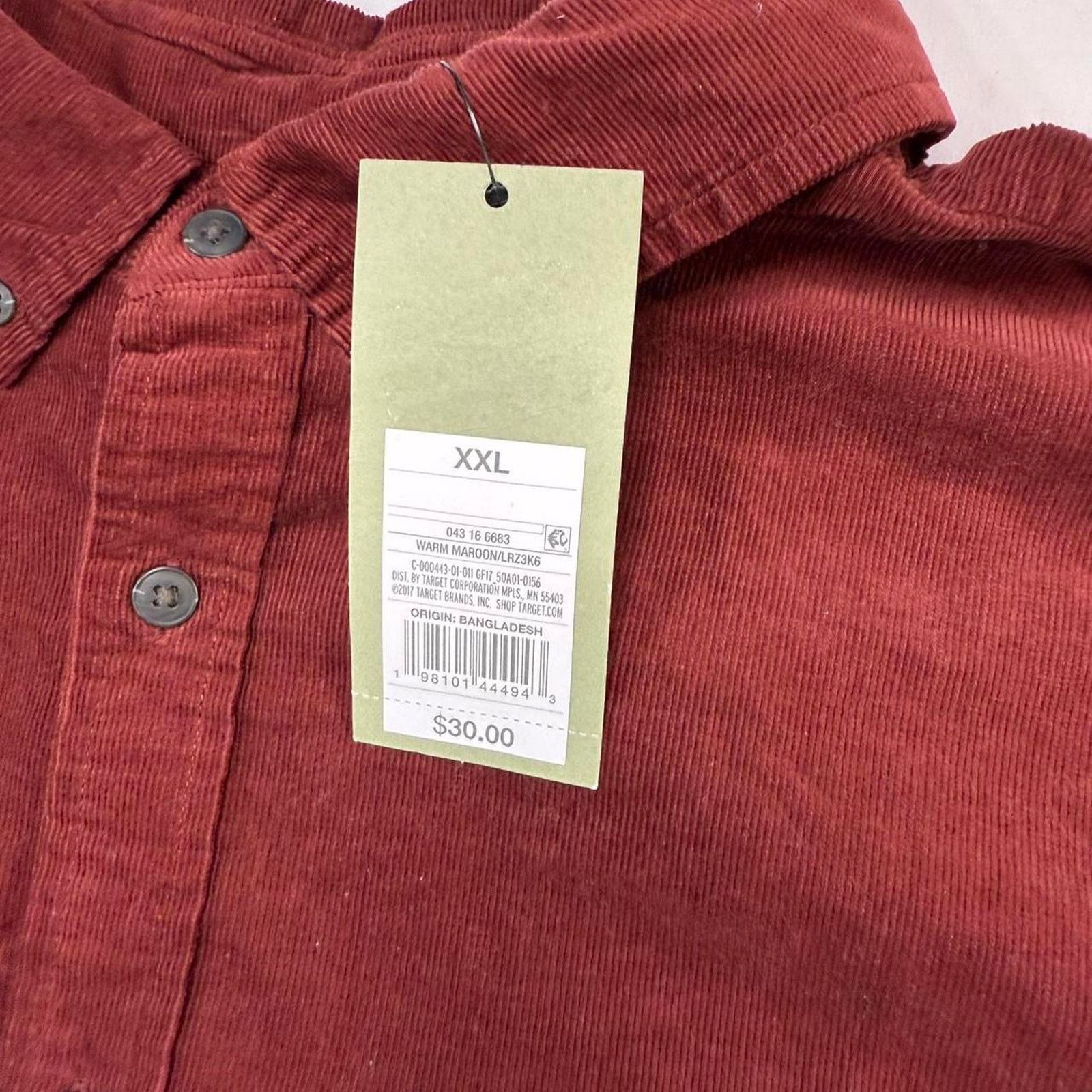 Goodfight NWT Goodfellow Mens Red corduroy button-down shirt Size US XXL / EU 58 / 5 - 5 Thumbnail