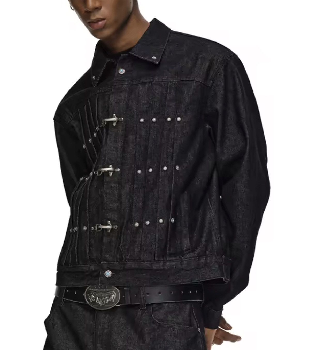 Japanese Brand Fireman Clasp Black Cropped Denim Jacket Size US M / EU 48-50 / 2 - 2 Thumbnail