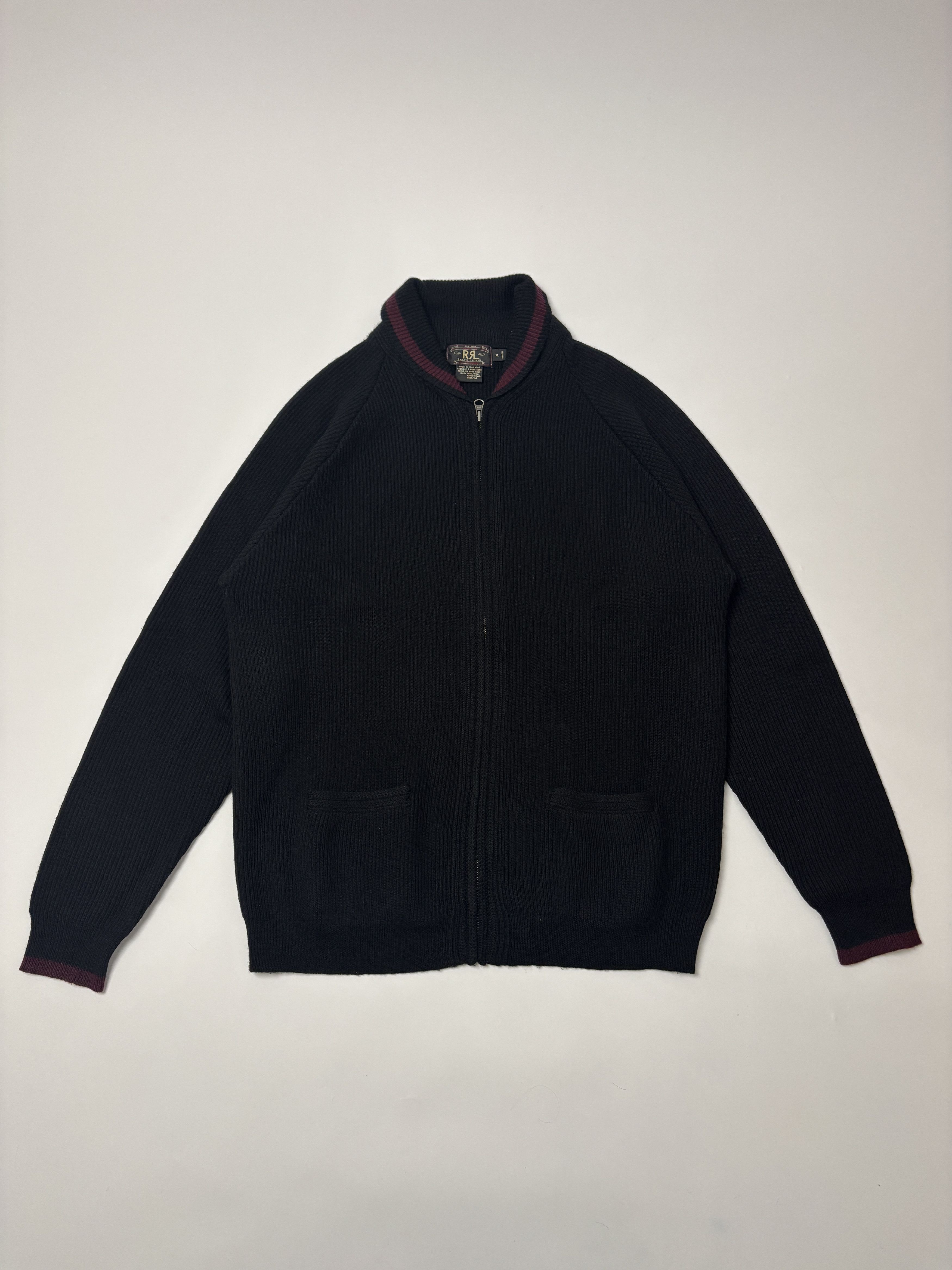 RRL Ralph Lauren RRL Vintage Wool Zip Cardigan Black Red Stripe XL Size US XL / EU 56 / 4 - 1 Thumbnail