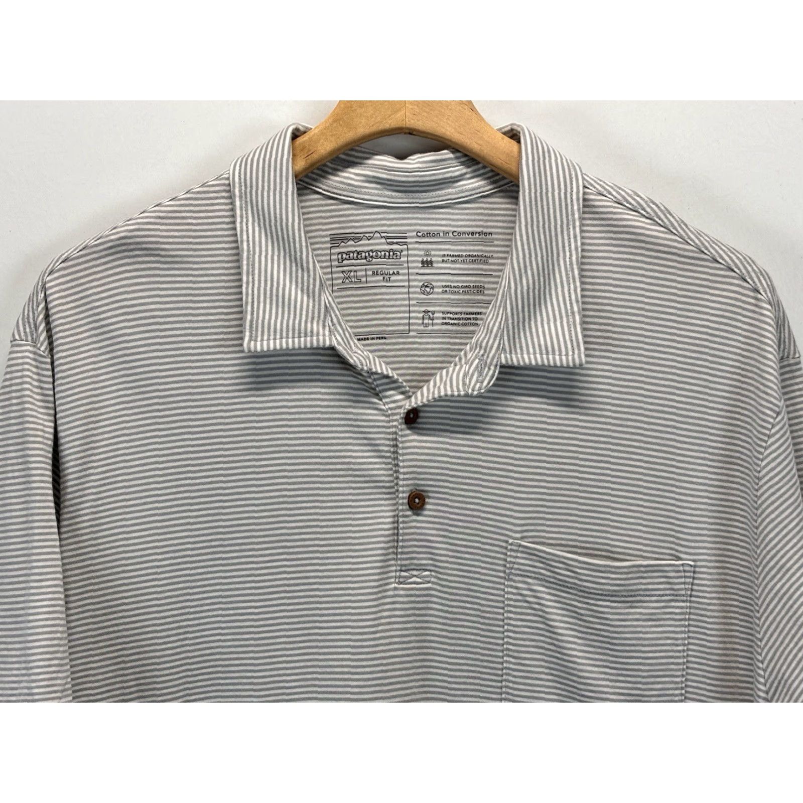 Patagonia Patagonia Cotton In Conversion Polo Shirt Sz X-Large Mens Gray White Stripe Size US XL / EU 56 / 4 - 2 Thumbnail