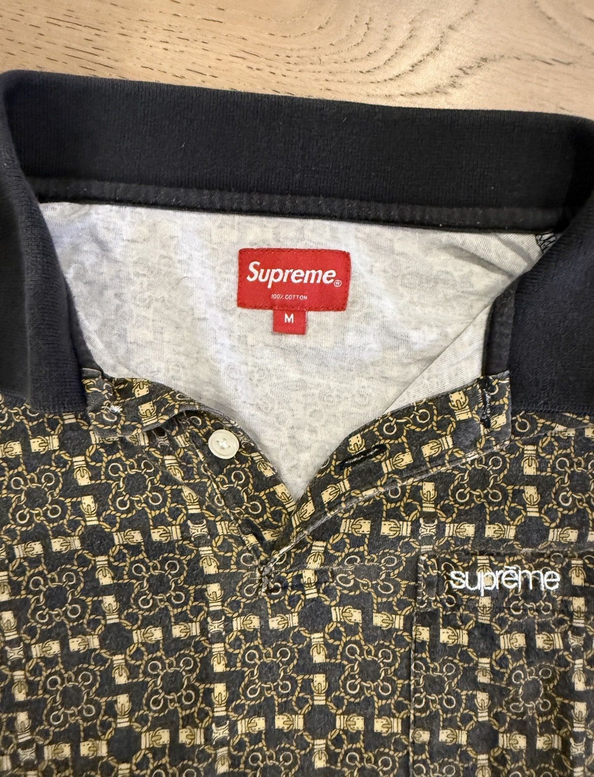 Supreme Supreme Patterned Polo Shirt Black/Gold (Size M)) Size US M / EU 48-50 / 2 - 2 Thumbnail