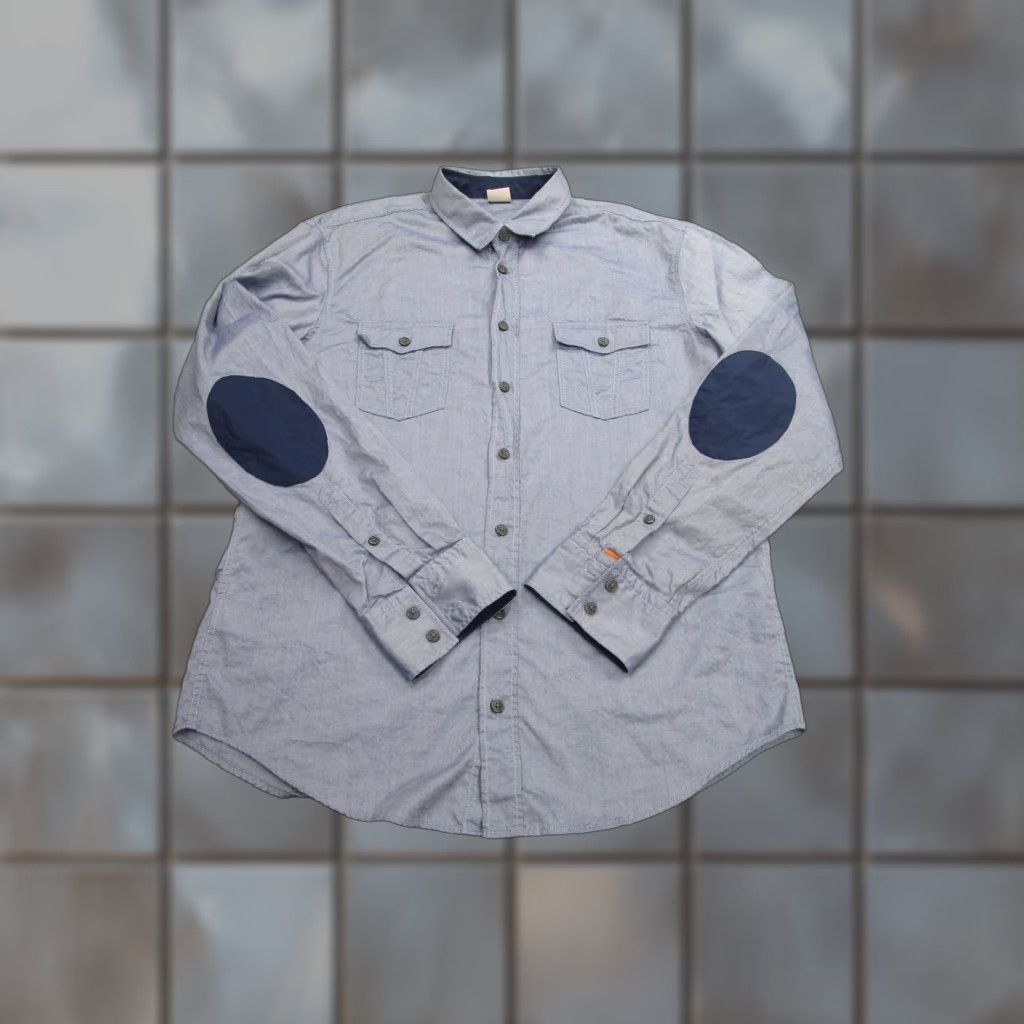 Vintage BOSS Orange Chambray Shirt Mens XL Blue Long Sleeve Button-Up Casual with Elbow Patches Size US XL / EU 56 / 4 - 1 Thumbnail