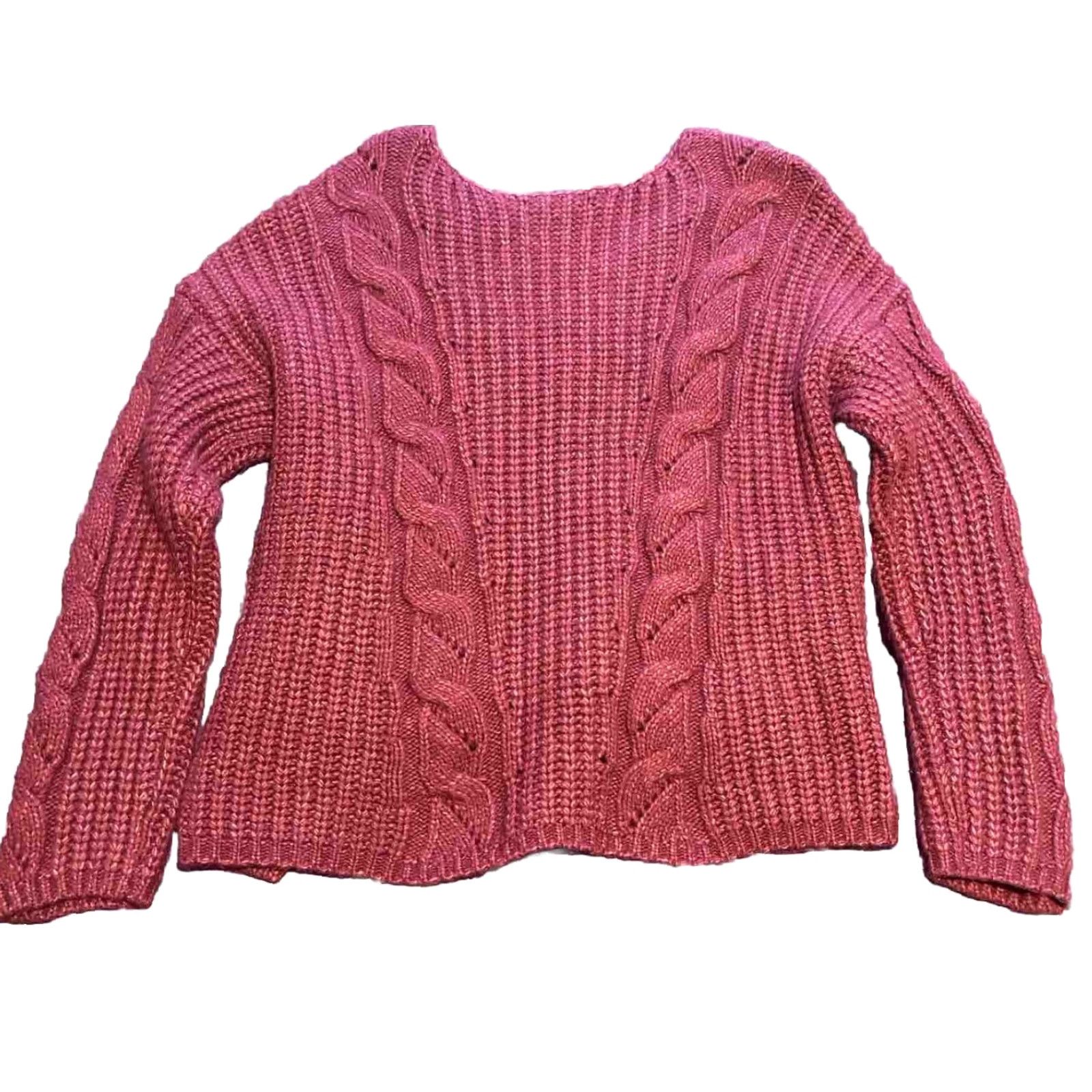 Anthropologie Anthropologie Sweater Cable-Knit V-Neckline M Burgundy Women Pullover Size M / US 6-8 / IT 42-44 - 7 Thumbnail