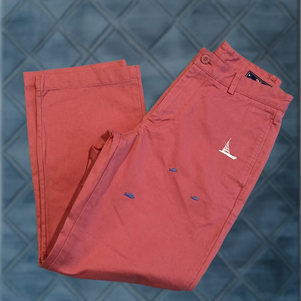 Vineyard Vines Vineyard Vines Club Pants Embroidered Fish & Boat Salmon Size 30X28 Mens Casual Chino Cotton Flat Front Size US 30 / EU 46 - 1 Thumbnail