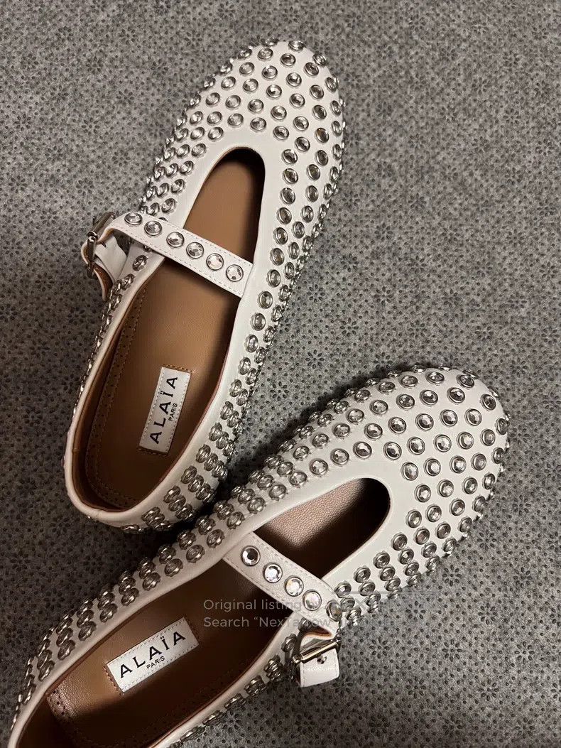 Alaia Alaia White Crystal Decorated Ballet Flats Size US 7.5 / IT 37.5 - 5 Thumbnail