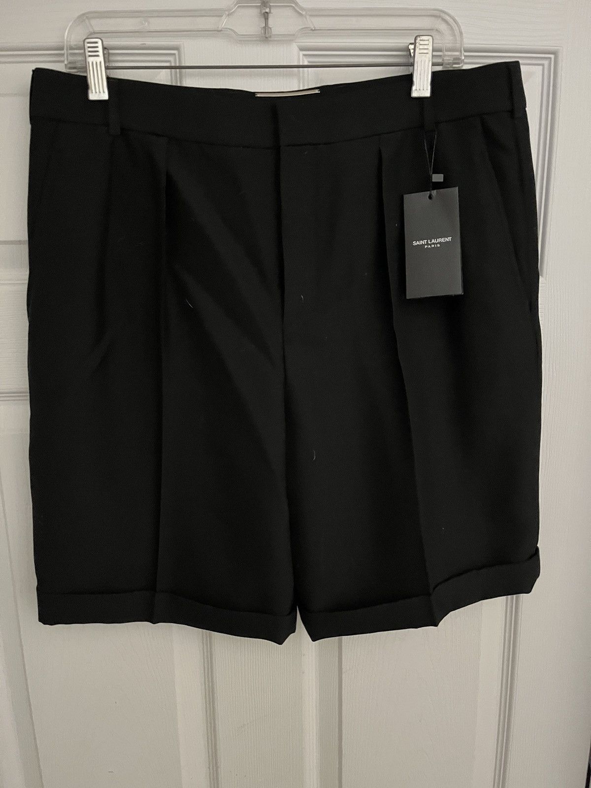 image of Saint Laurent Paris New Pleated Bermuda Shorts in Black, Men's (Size 32)