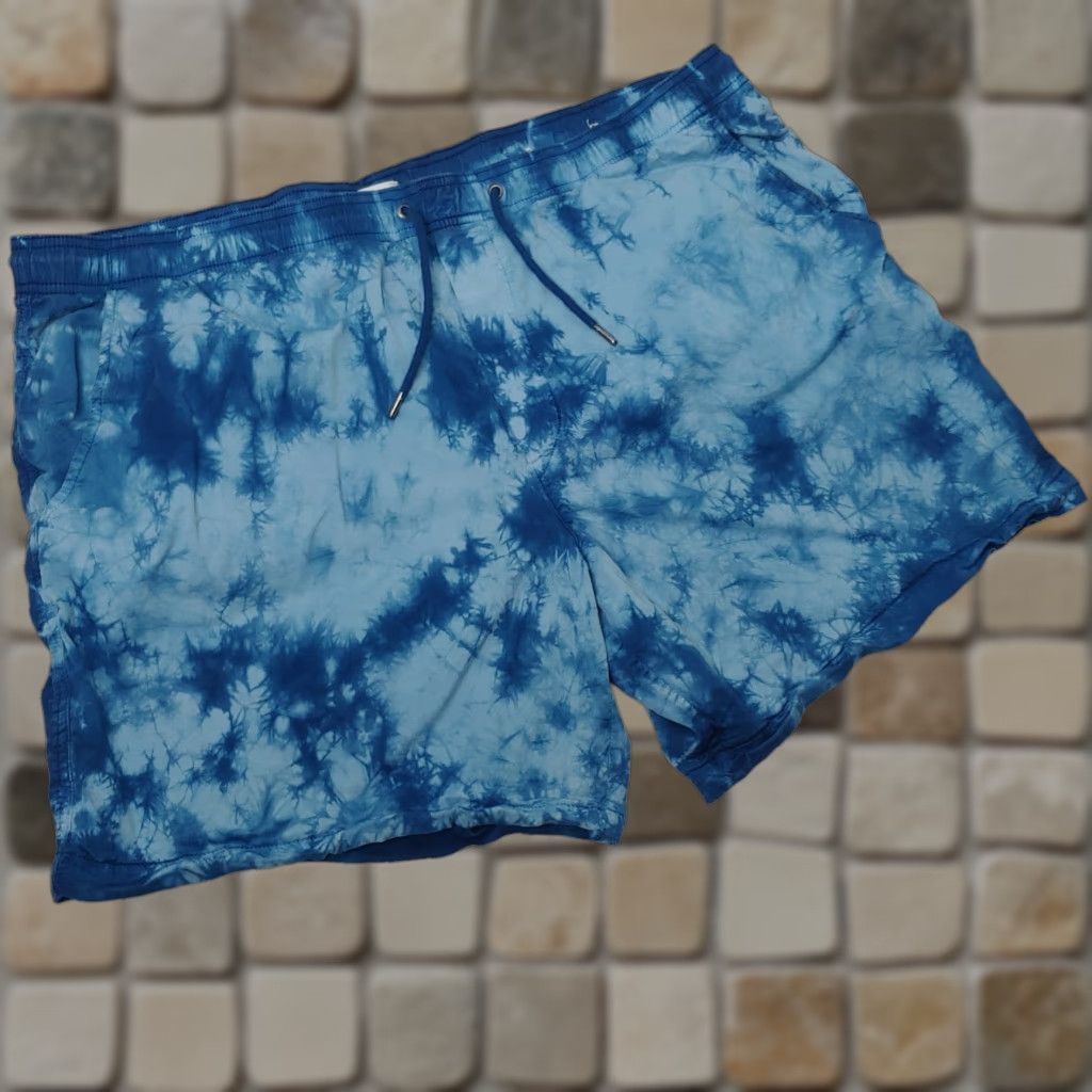 Vintage American Eagle Bermuda Shorts Men XXL Blue Tie Dye Elastic Drawstring Cotton Hippie Size US 39 - 1 Thumbnail