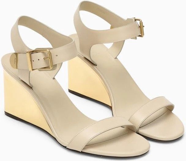 Chloe o1loc1c0325 CHC24 Rebecca Wedge Sandals in Cream Size US 7 / IT 37 - 4 Thumbnail