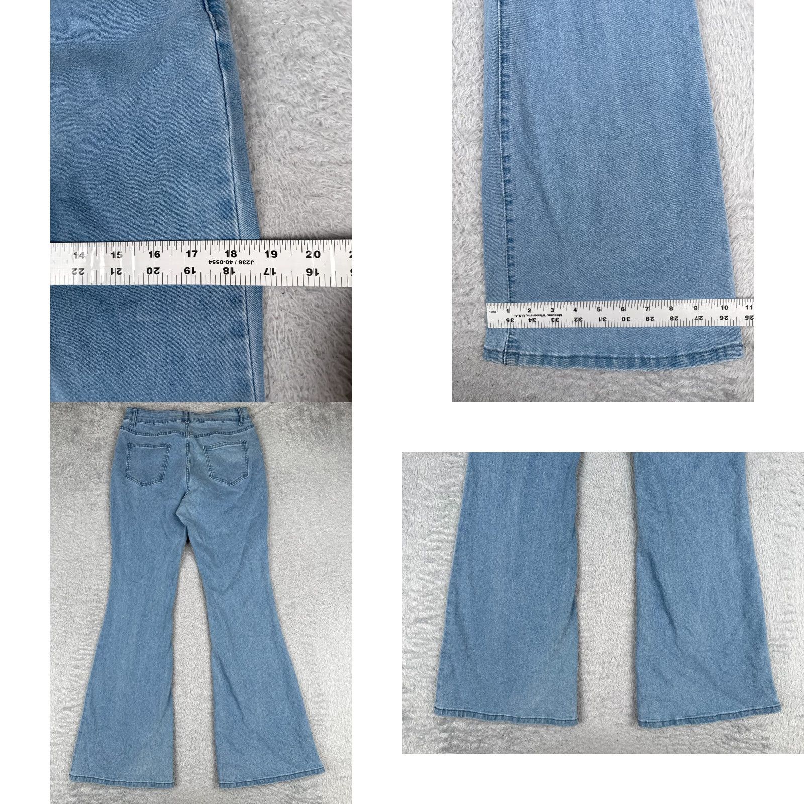 Vintage Jeans Womens 29 Blue Denim Wide Flare High Rise Light Wash Cotton Blend 29x30 Size 29" - 9 Thumbnail