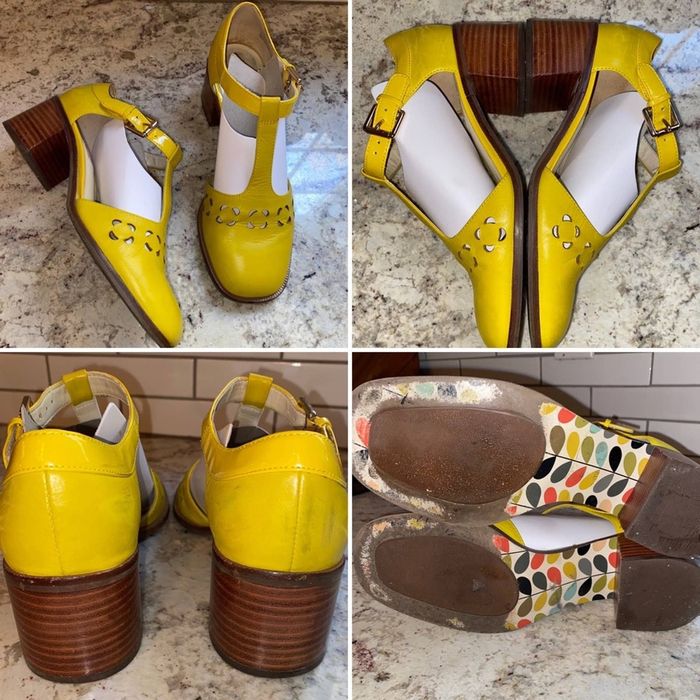 Orla Kiely Orla Kiely x Clarks Gold Yellow BiBi T-Strap Shoes US7.5 38 ...