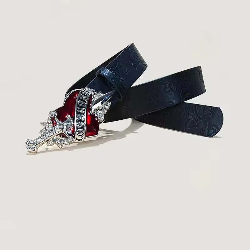 Leather Harajuku Gothic Y2K Punk Leather Belt Size ONE SIZE - 2 Thumbnail