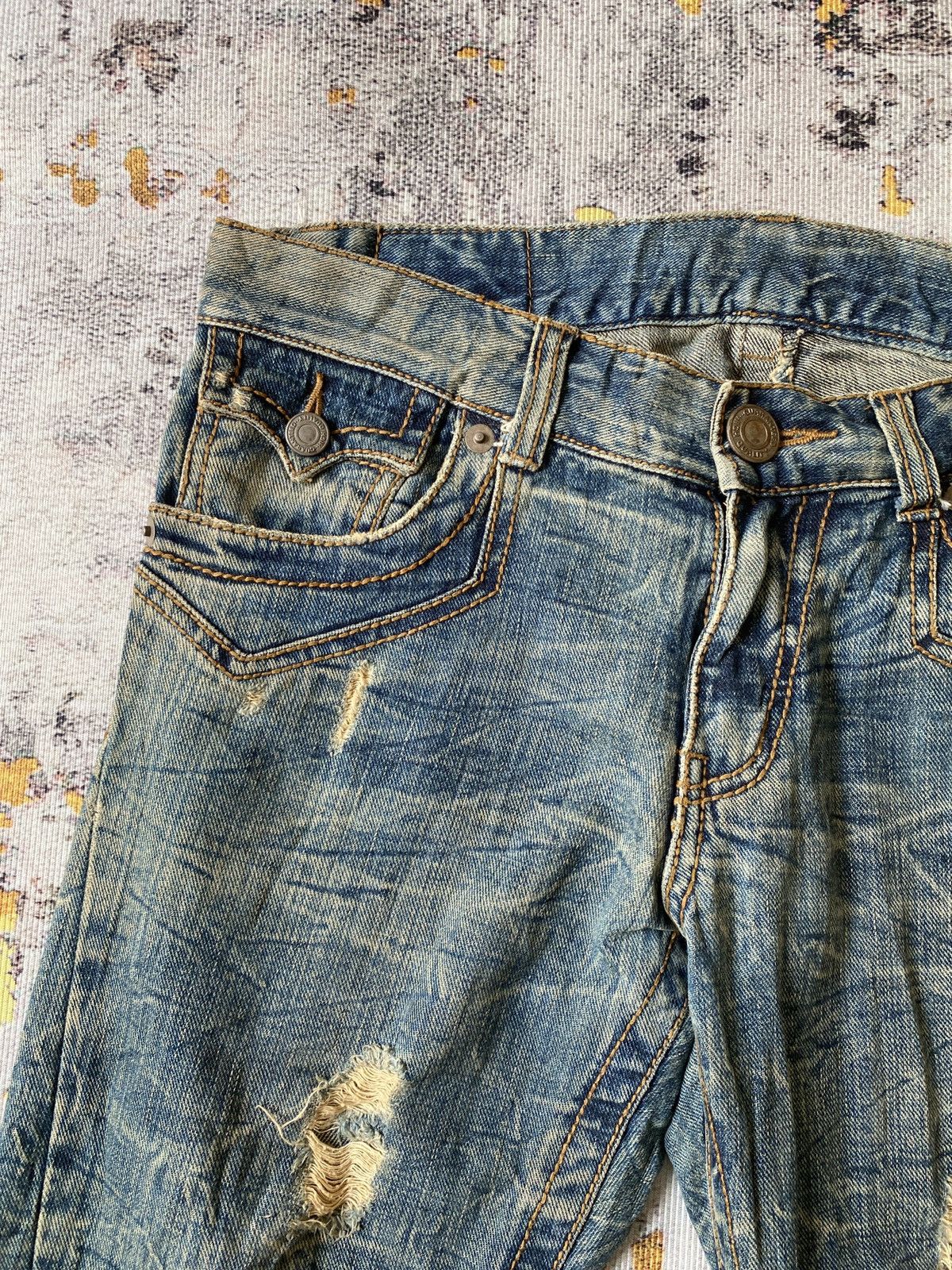 Japanese Brand Rattle Trap Claw Mark Distressed Curve Leg Flare Denim Size US 32 / EU 48 - 8 Thumbnail