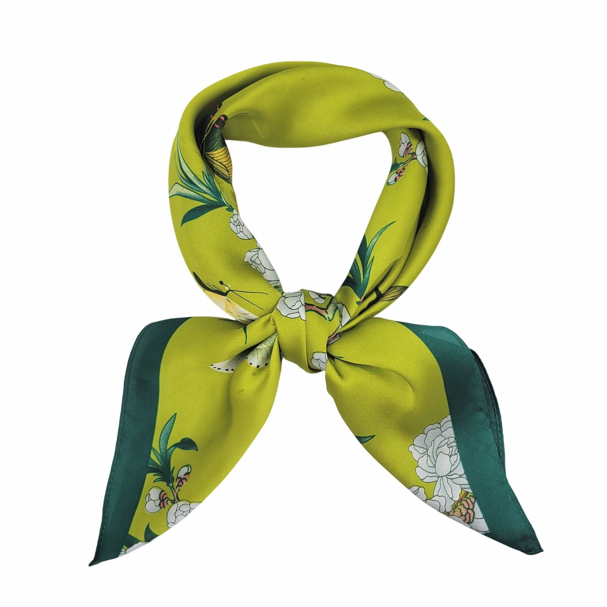 Other ⭐Luxury Elegant Bandana Silky Square Scarf Green FLOWER BUTT Size ONE SIZE - 4 Thumbnail