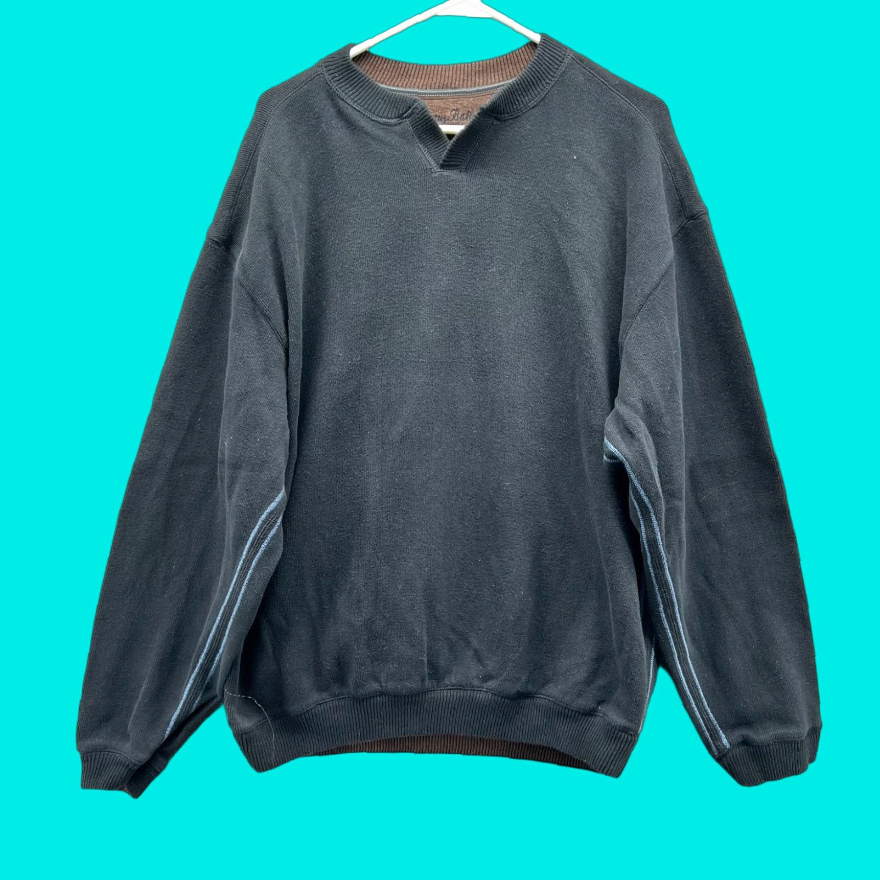 Tommy Bahama VINTAGE Tommy Bahama Pullover Sweater Mens Large Black Reversible Fleece Cotton Crew Neck Short Sleeve? Size US L / EU 52-54 / 3 - 1 Thumbnail