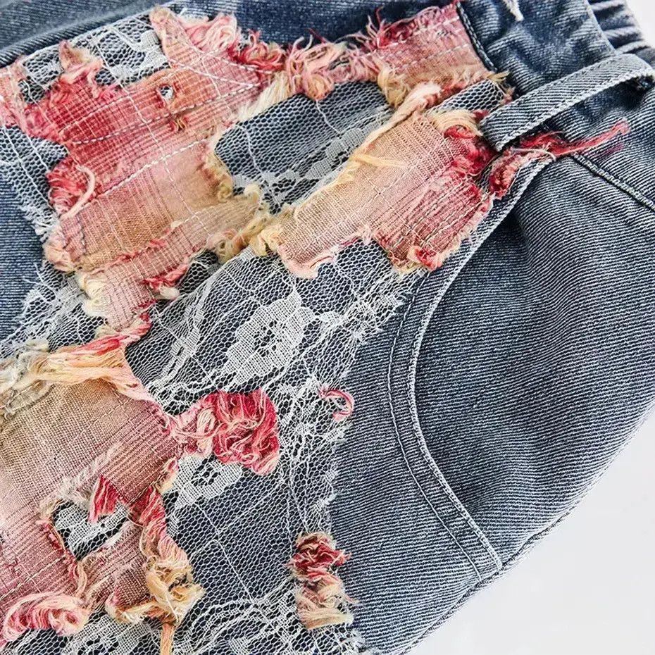 Japanese Brand Torn Lace Faded Shorts Jeans Y2K Vintage Style Stretch Waist Size US 32 / EU 48 - 6 Thumbnail