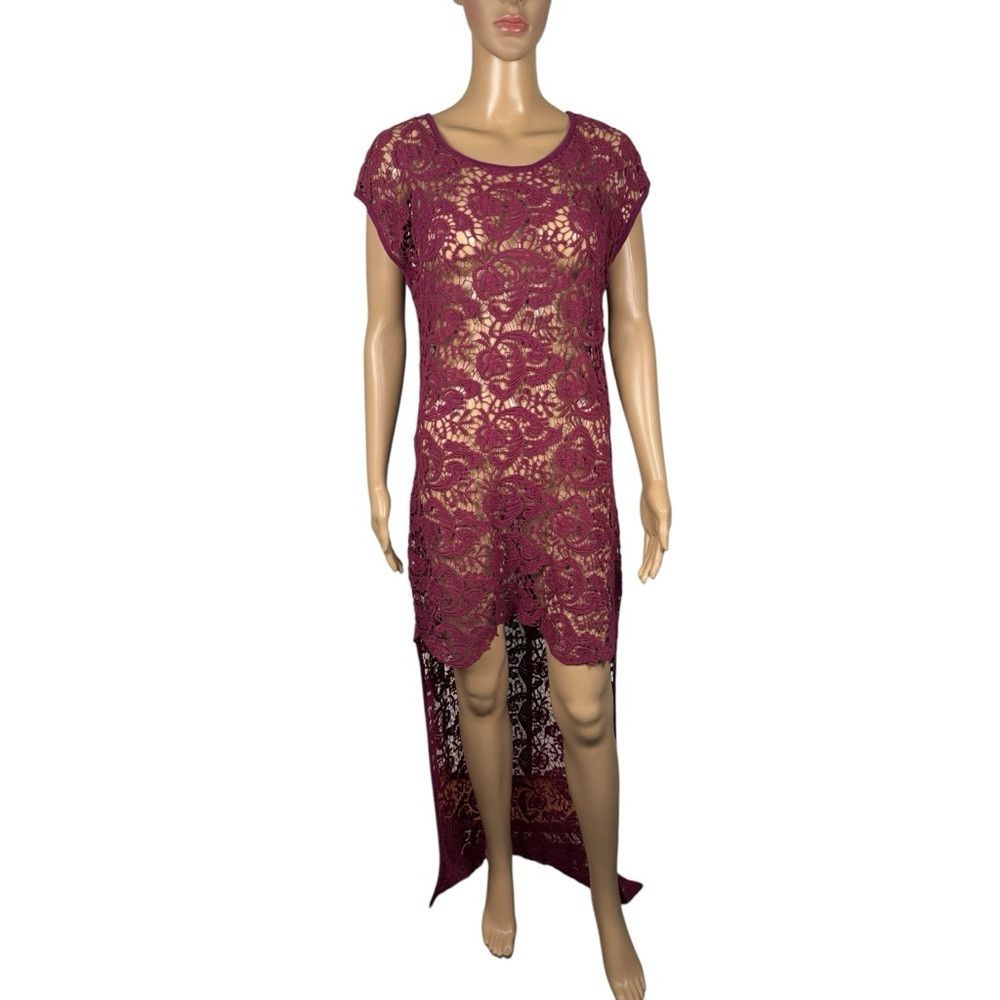 Other New Lisa Maree Cheers Lace Crochet High-Low Wine Dress Size Size L / US 10 / IT 46 - 1 Thumbnail
