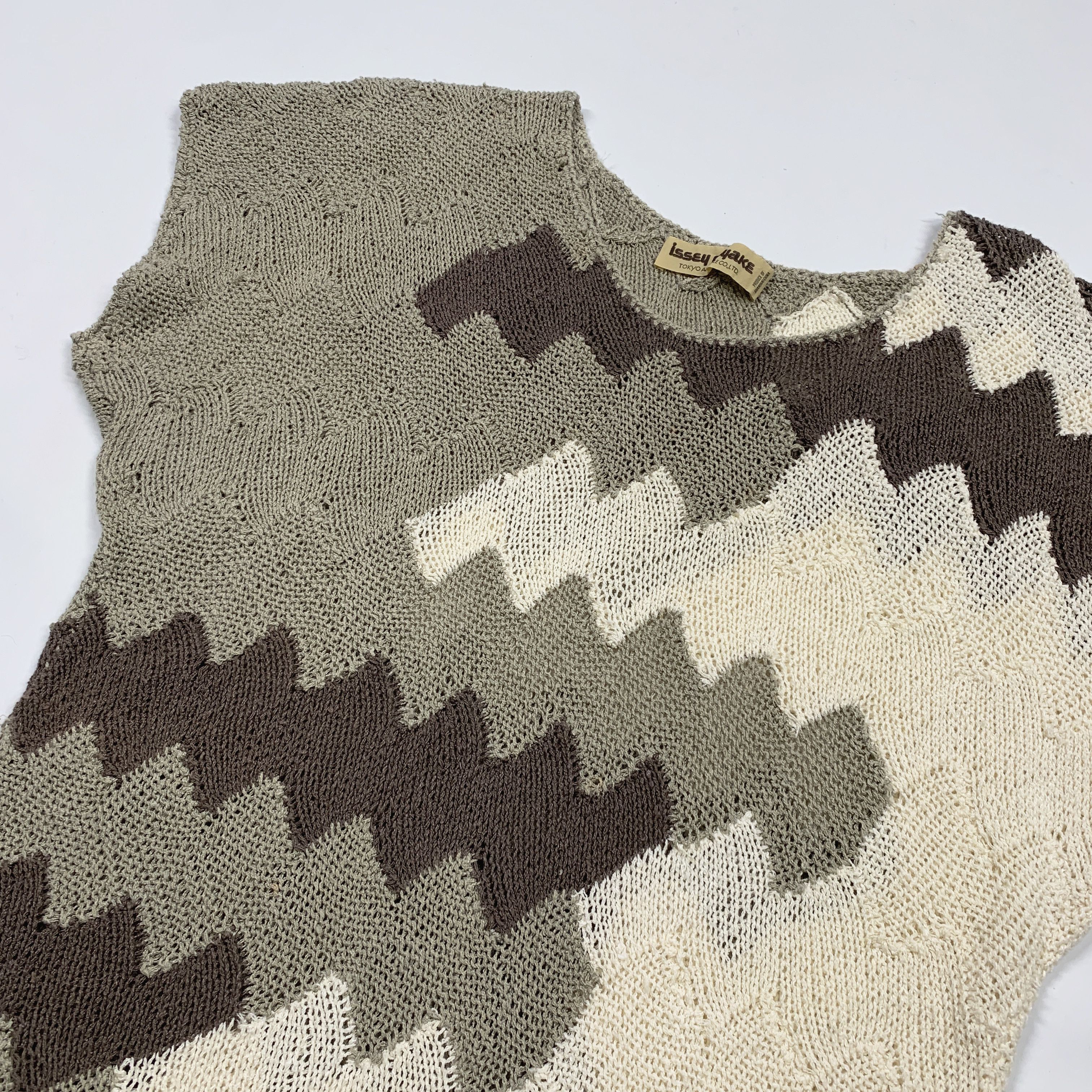 Issey Miyake Vtg 80s Zig-Zag Knit Top Size M / US 6-8 / IT 42-44 - 3 Thumbnail