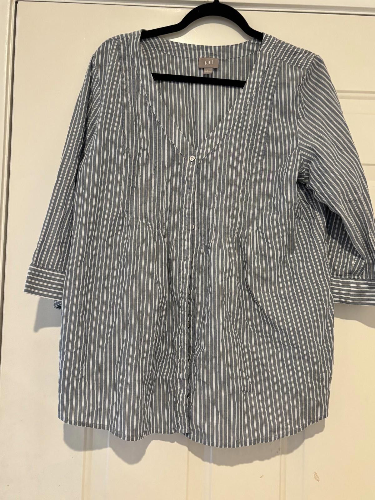 Designer Womens sz L J Jlll blue and white striped shirt #402 Size L / US 10 / IT 46 - 1 Thumbnail