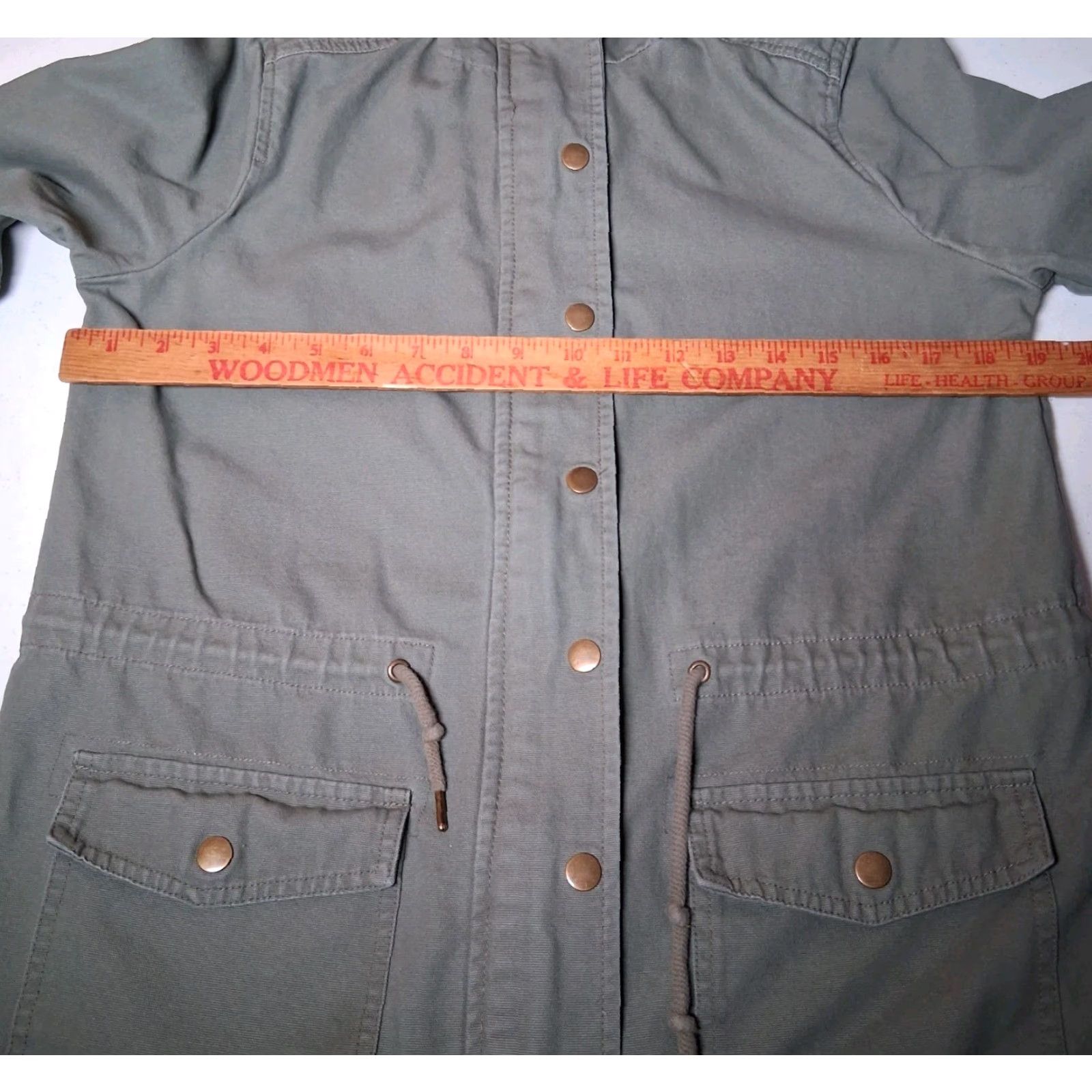Forever 21 FOREVER 21 Utility Field Jacket Women S Army Green Lightweight Cargo Military Jacket with Pockets Hood Drawstring Waist Canvas Cotton Blend Size S / US 4 / IT 40 - 3 Thumbnail