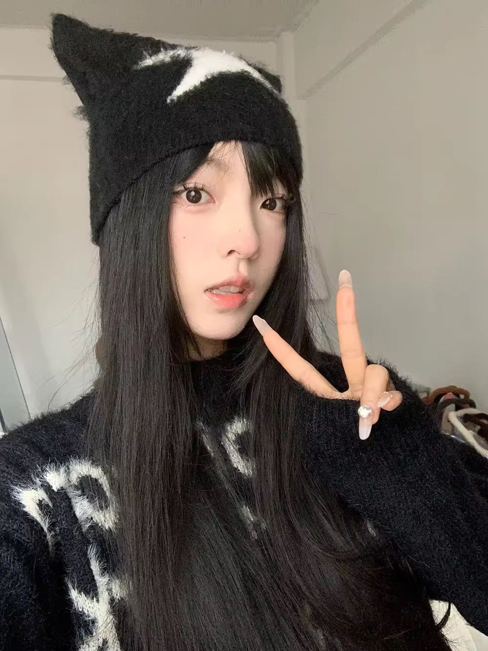 Japanese Brand Kawaii Knitted Star Pattern Cat Ear Beanies Hat Size ONE SIZE - 4 Thumbnail