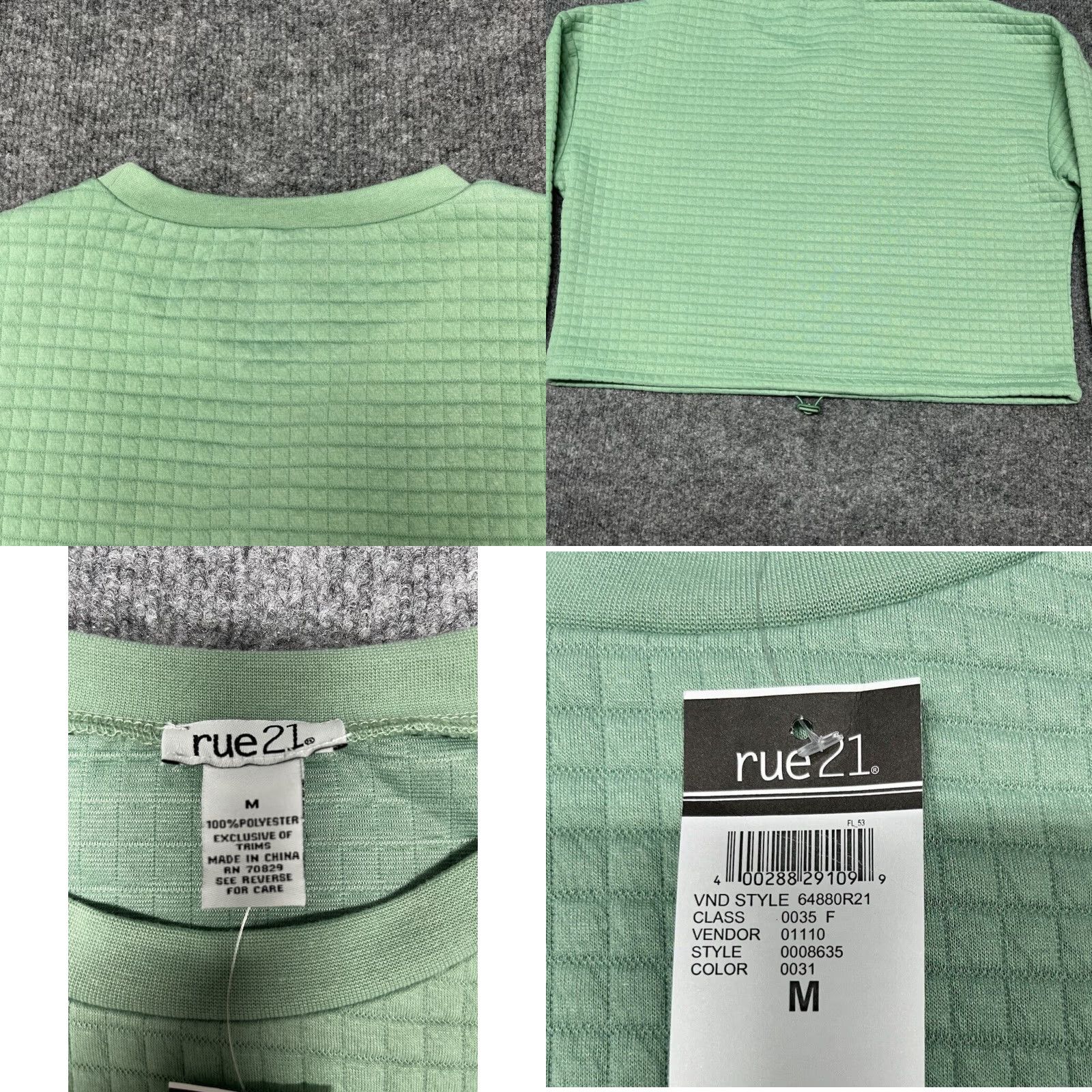 Vintage Rue21 Cropped Sweatshirt Womens M Green Long Sleeve Quilted Bungee Toggle New Size M / US 6-8 / IT 42-44 - 8 Thumbnail