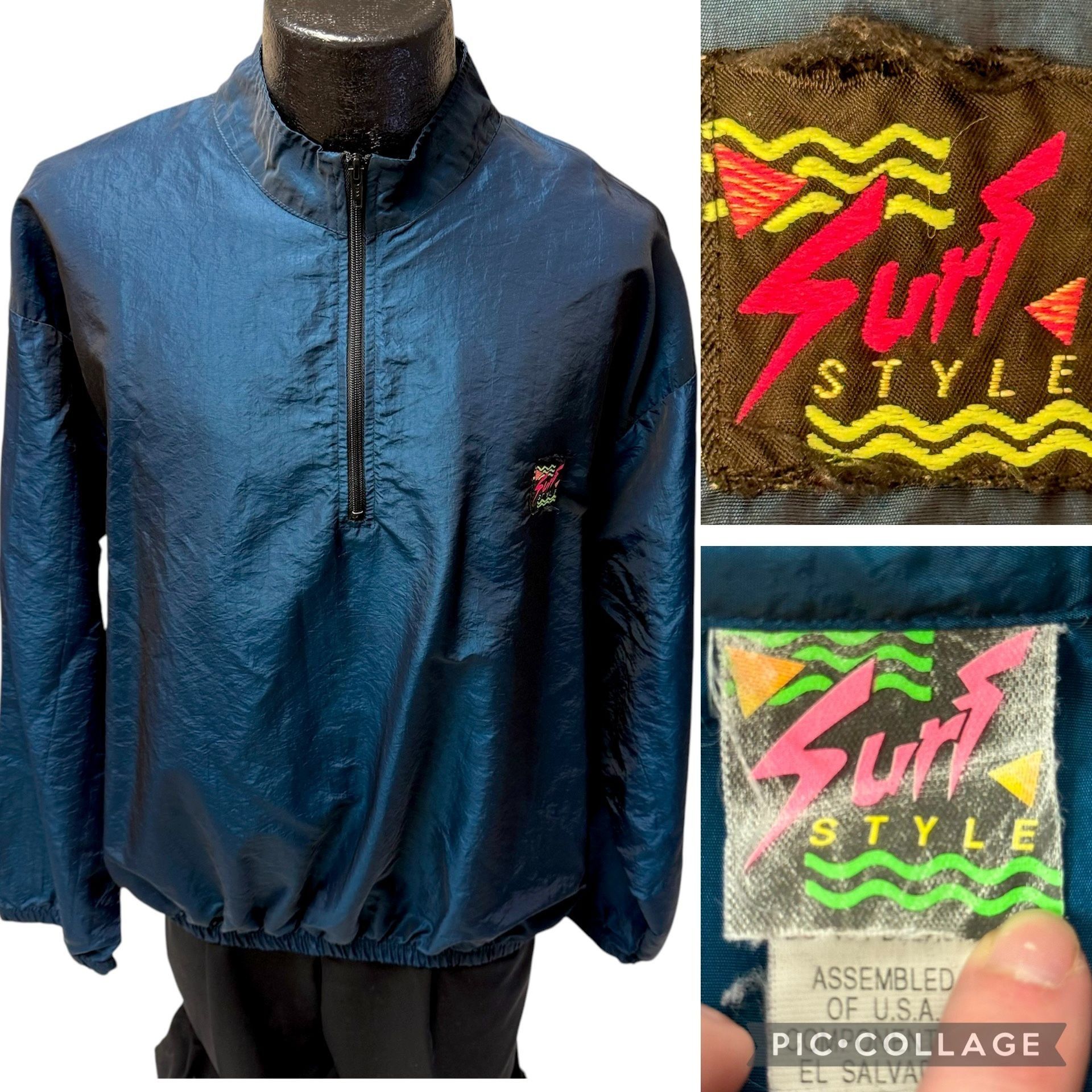 Other Vtg Surf Style SHINY Blue IRIDESCENT Surfer Windbreaker OS Size US L / EU 52-54 / 3 - 1 Thumbnail