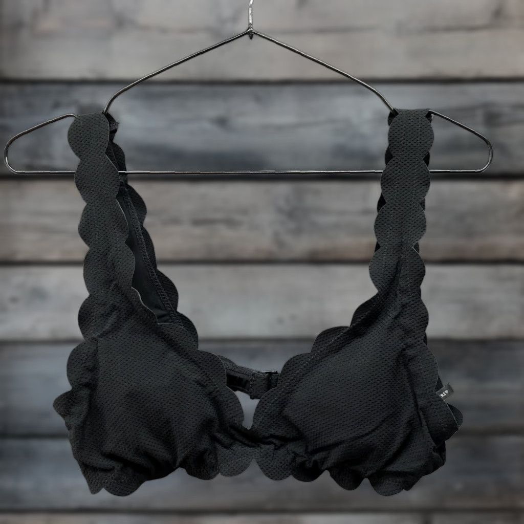 J.Crew J. Crew Scallop Pique V-Neck Bikini Top Womens XS Black Size XS / US 0-2 / IT 36-38 - 1 Thumbnail