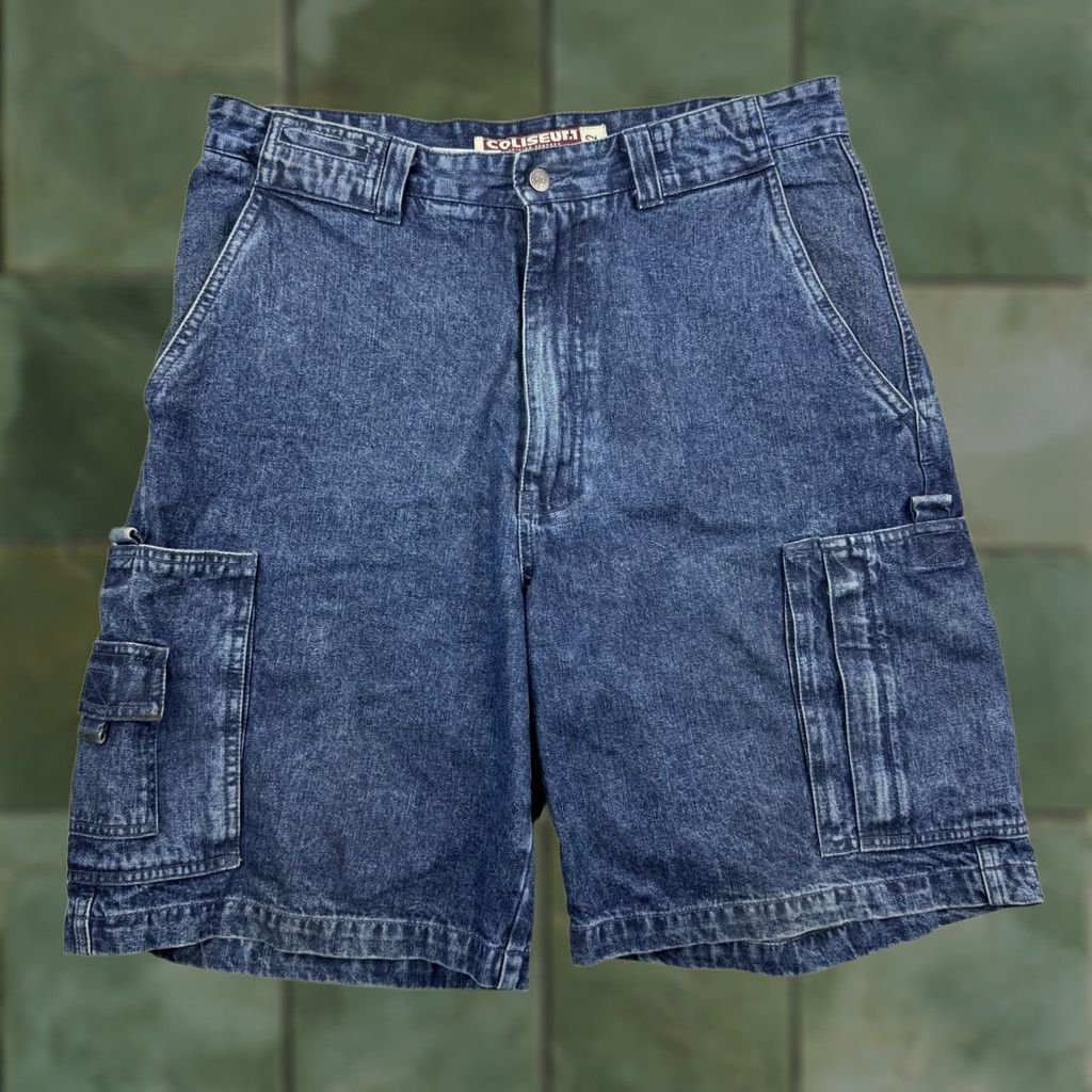 Denime VINTAGE Coliseum Cargo Jean Shorts Mens Denim 32 Blue 90s Hip Hop Grunge Y2K Relaxed Baggy Casual Size US 32 / EU 48 - 1 Thumbnail